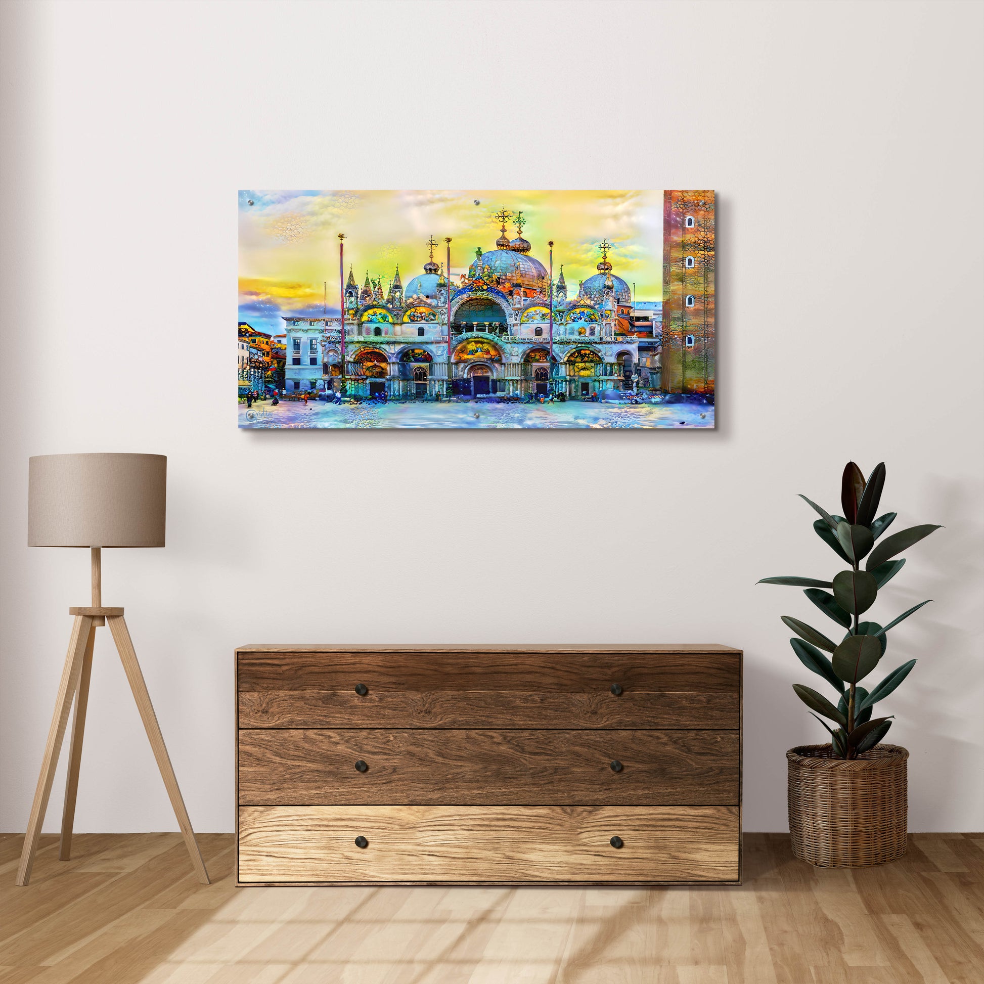 Epic Art 'Venice Italy Patriarchal Cathedral Basilica of Saint Mark at Sunset' by Pedro Gavidia, Acrylic Glass Wall Art,48x24