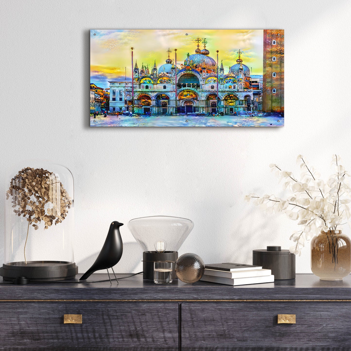 Epic Art 'Venice Italy Patriarchal Cathedral Basilica of Saint Mark at Sunset' by Pedro Gavidia, Acrylic Glass Wall Art,48x24