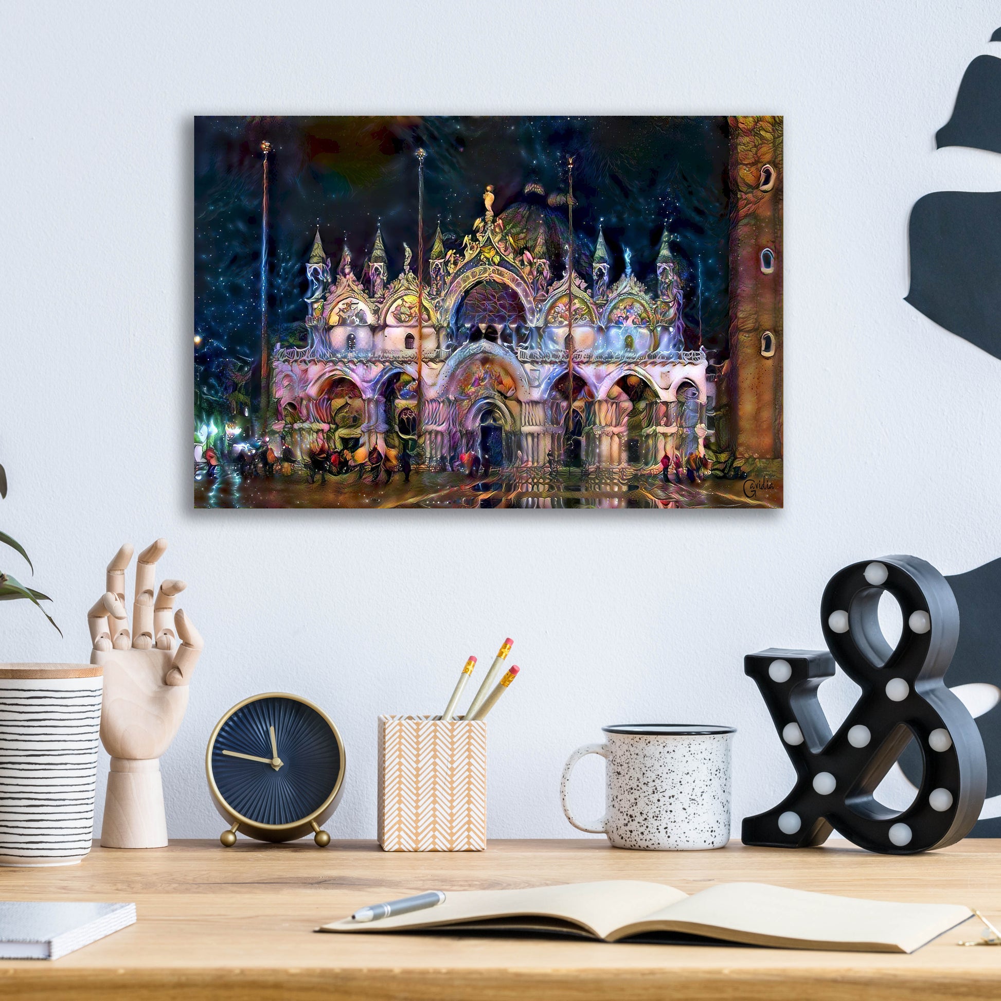 Epic Art 'Venice Italy Patriarchal Cathedral Basilica of Saint Mark at Night' by Pedro Gavidia, Acrylic Glass Wall Art,16x12