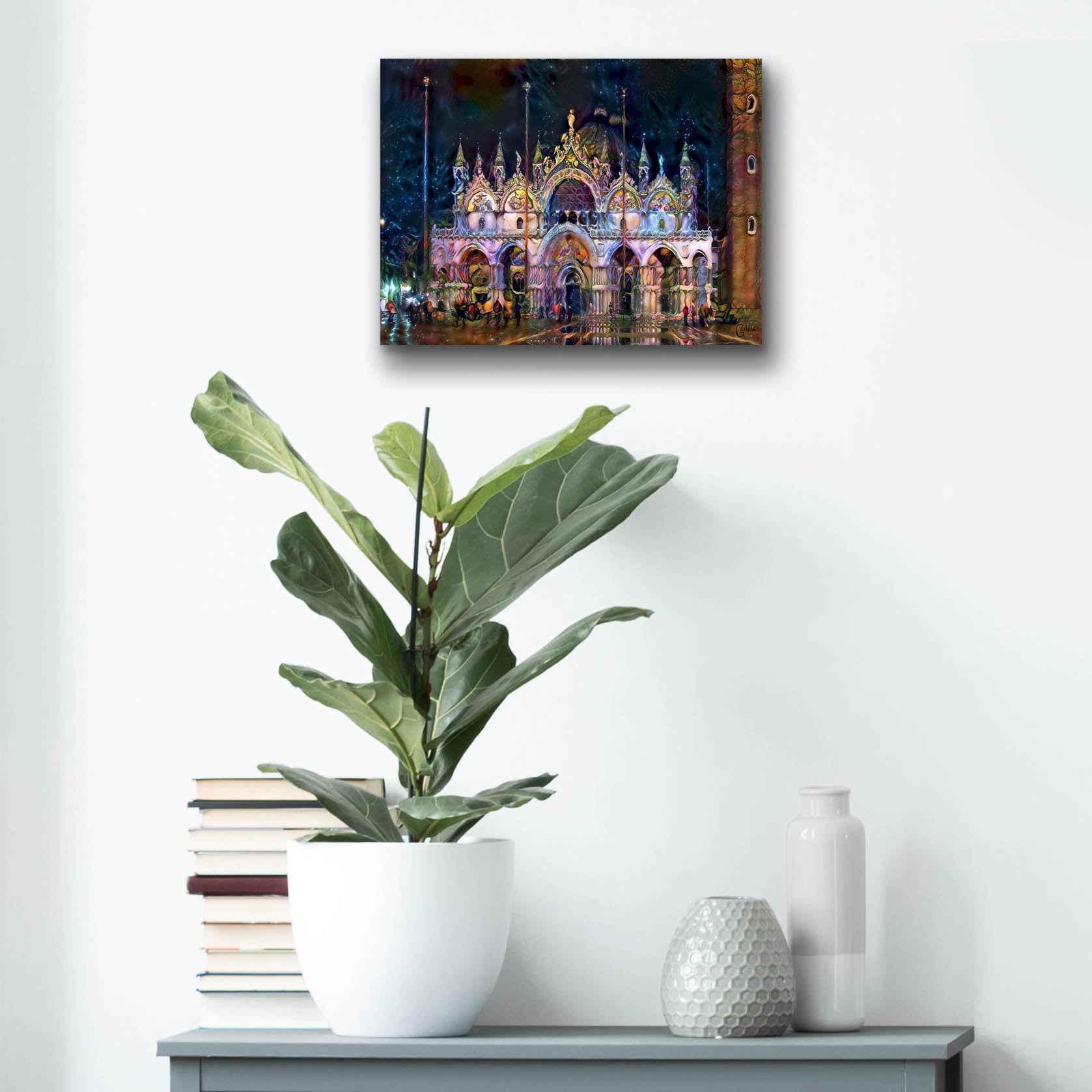 Epic Art 'Venice Italy Patriarchal Cathedral Basilica of Saint Mark at Night' by Pedro Gavidia, Acrylic Glass Wall Art,16x12