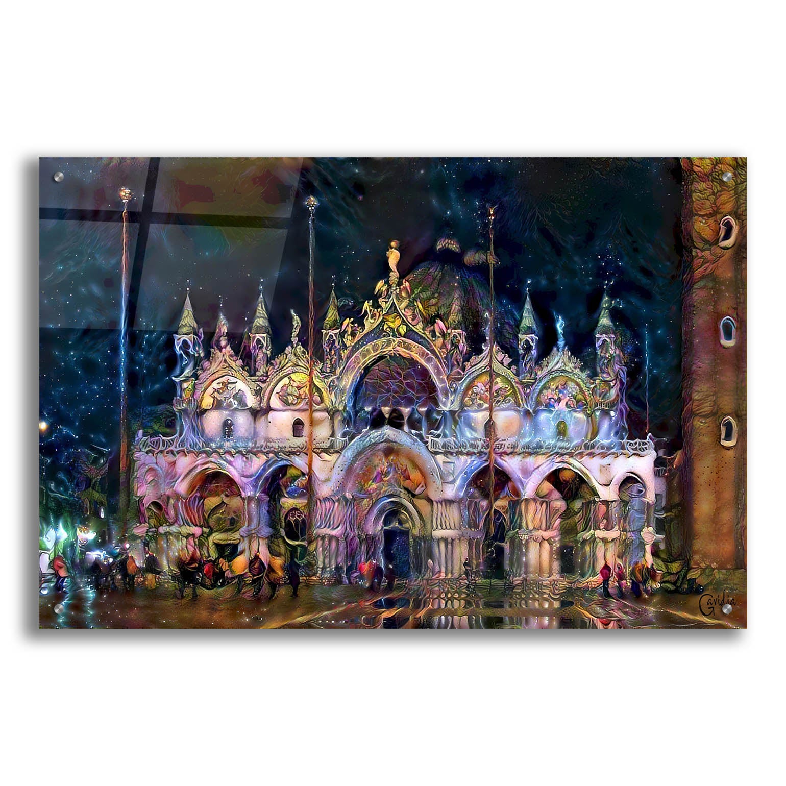 Epic Art 'Venice Italy Patriarchal Cathedral Basilica of Saint Mark at Night' by Pedro Gavidia, Acrylic Glass Wall Art,36x24