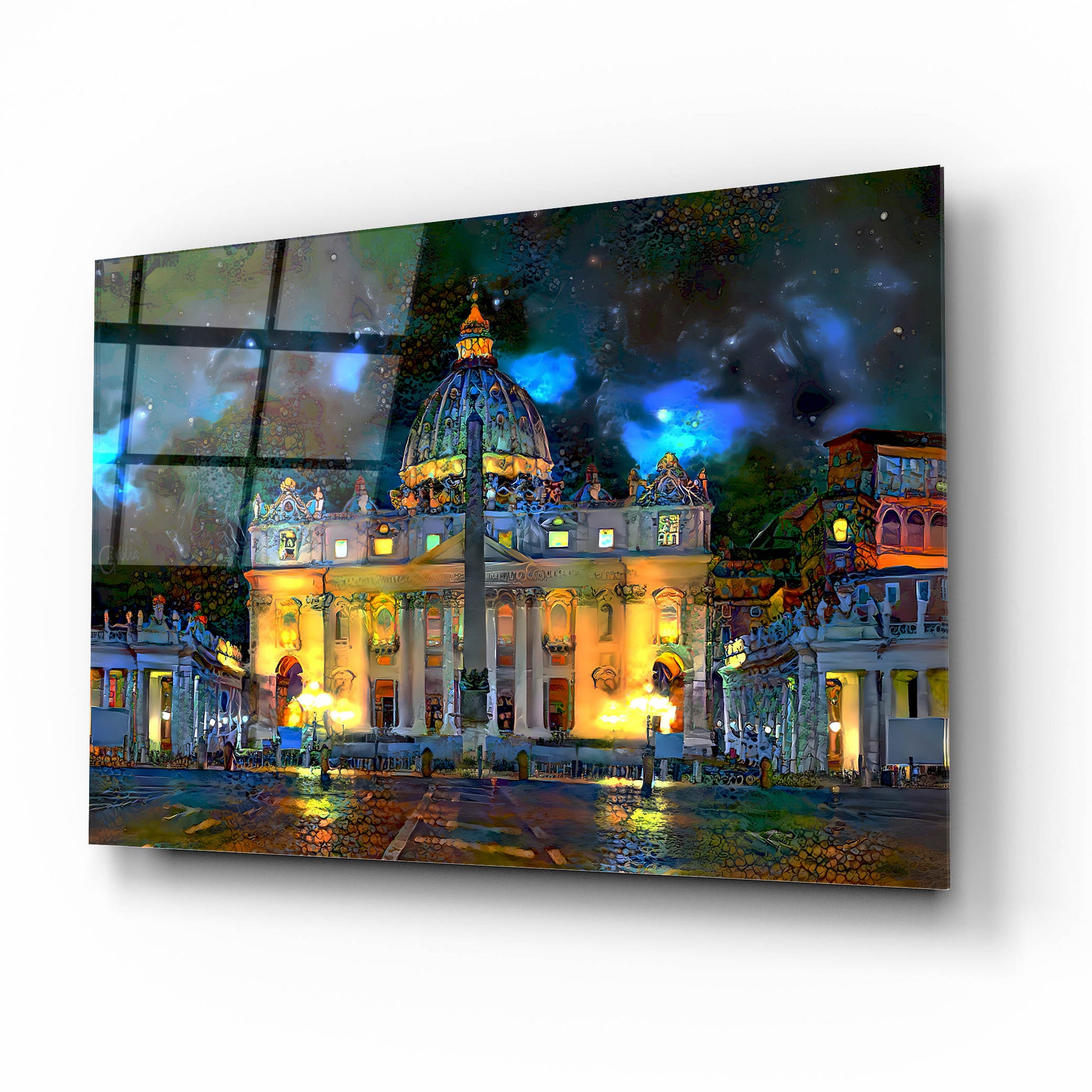 Epic Art 'Vatican City Saint Peter Basilica at night' by Pedro Gavidia, Acrylic Glass Wall Art,16x12
