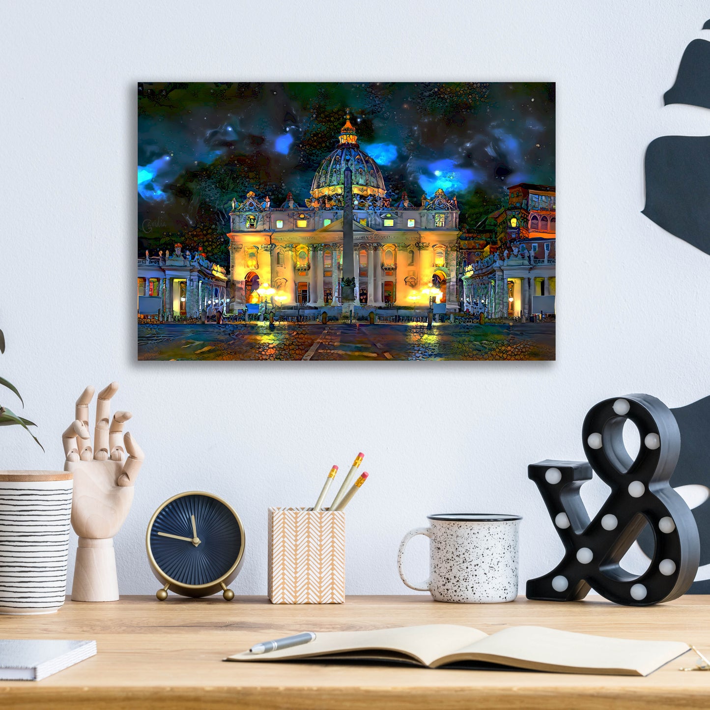 Epic Art 'Vatican City Saint Peter Basilica at night' by Pedro Gavidia, Acrylic Glass Wall Art,16x12