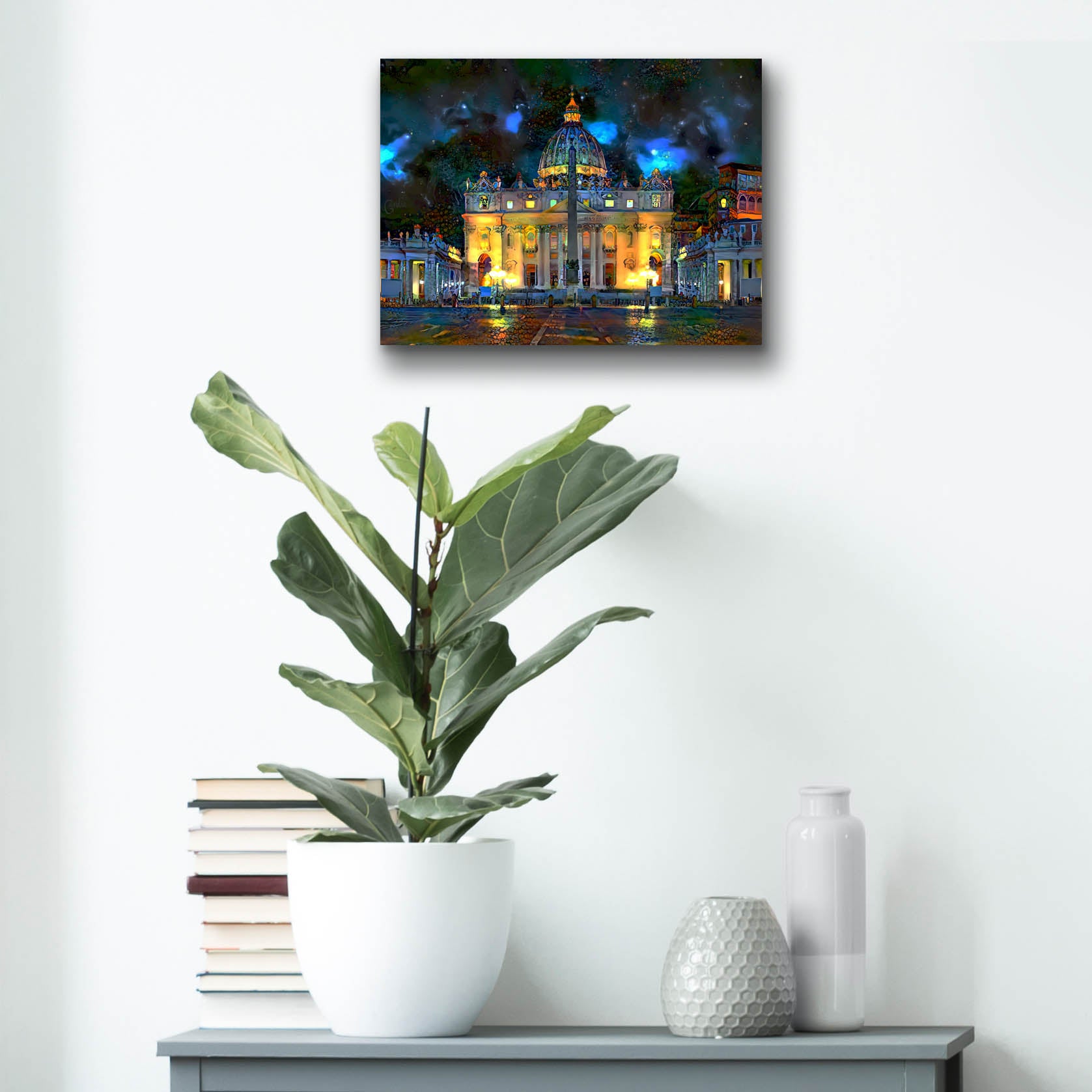 Epic Art 'Vatican City Saint Peter Basilica at night' by Pedro Gavidia, Acrylic Glass Wall Art,16x12