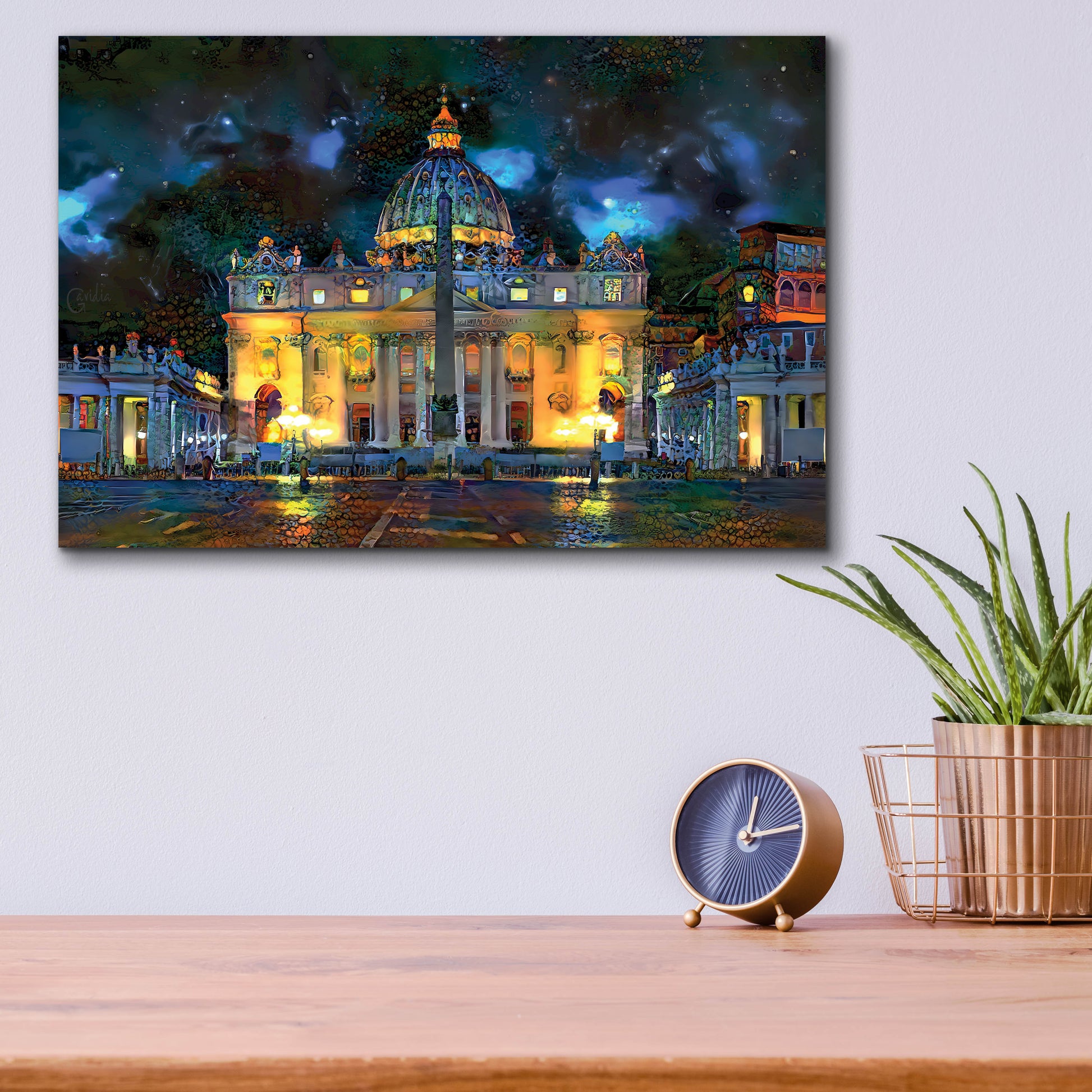 Epic Art 'Vatican City Saint Peter Basilica at night' by Pedro Gavidia, Acrylic Glass Wall Art,16x12