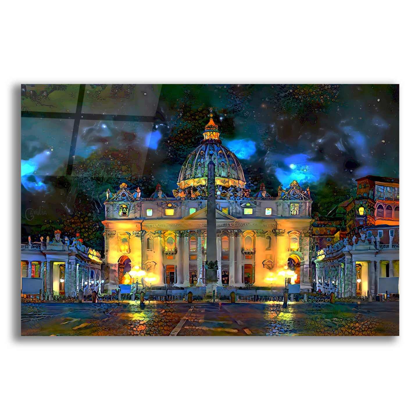 Epic Art 'Vatican City Saint Peter Basilica at night' by Pedro Gavidia, Acrylic Glass Wall Art,16x12