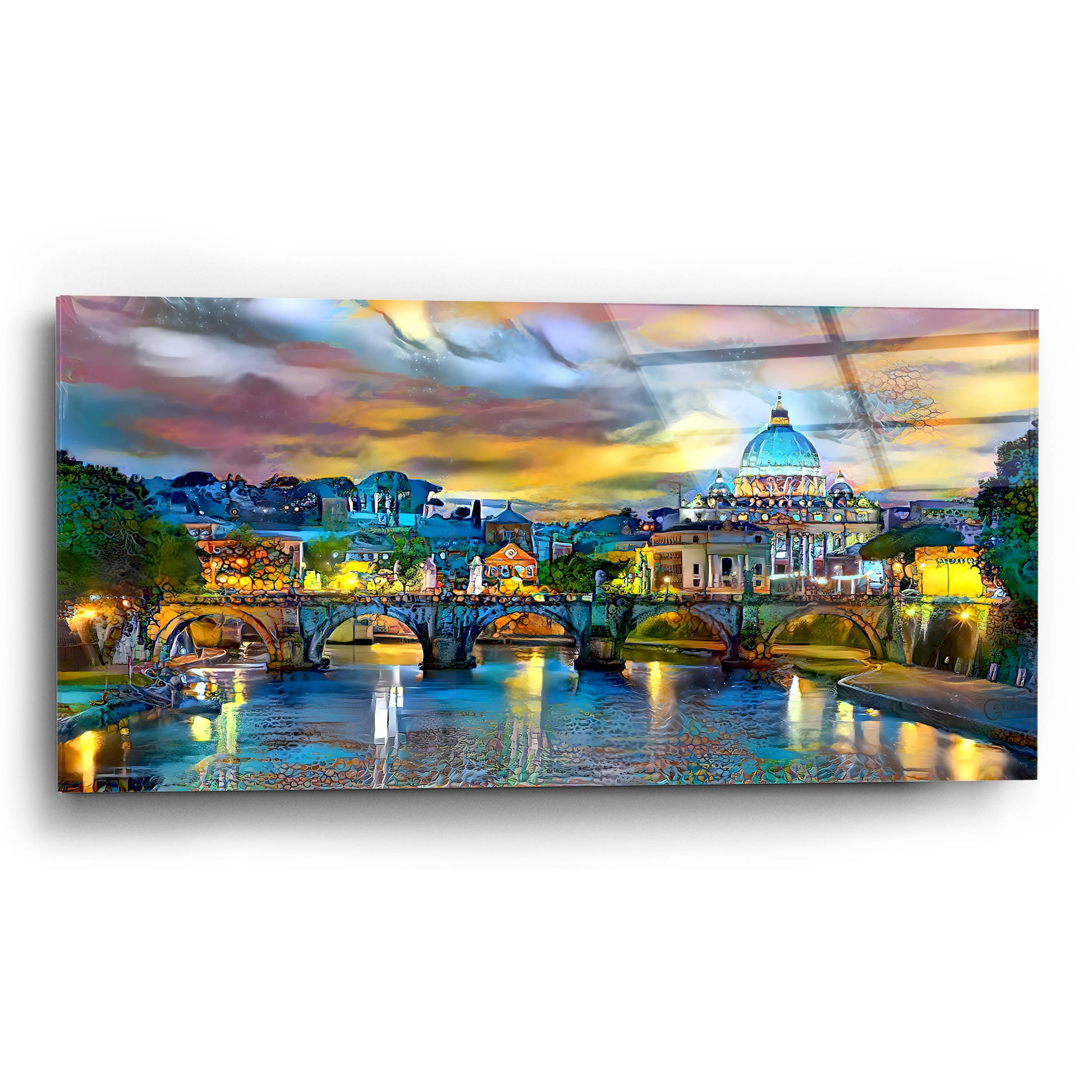 Epic Art 'Vatican City Saint Peter Basilica and bridge by night' by Pedro Gavidia, Acrylic Glass Wall Art,24x12