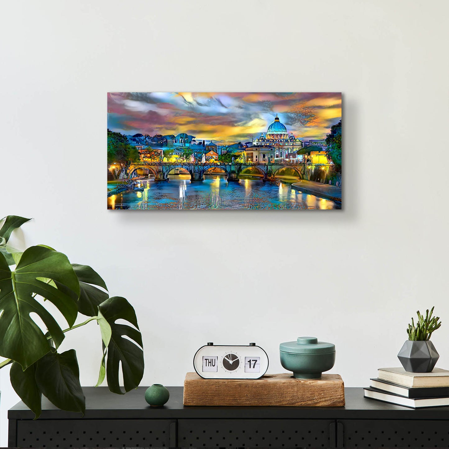 Epic Art 'Vatican City Saint Peter Basilica and bridge by night' by Pedro Gavidia, Acrylic Glass Wall Art,24x12