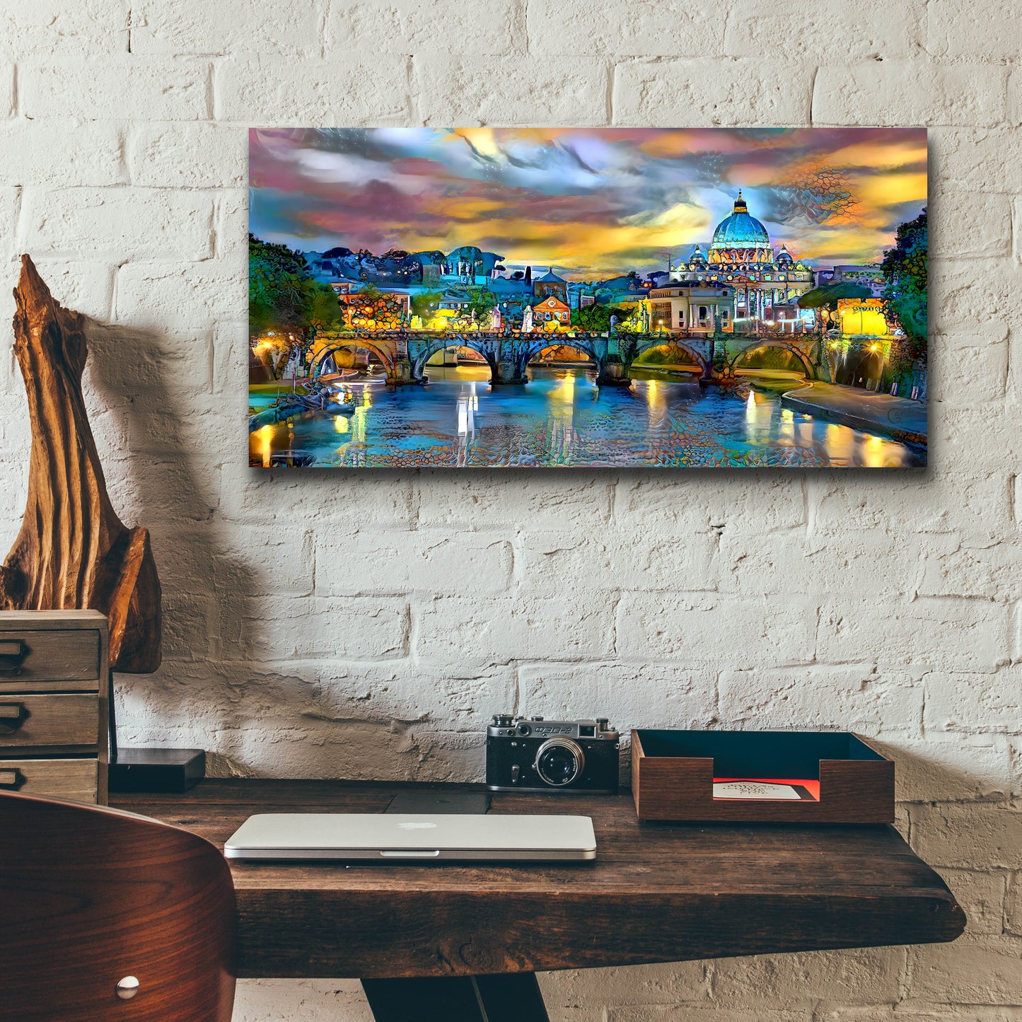 Epic Art 'Vatican City Saint Peter Basilica and bridge by night' by Pedro Gavidia, Acrylic Glass Wall Art,24x12