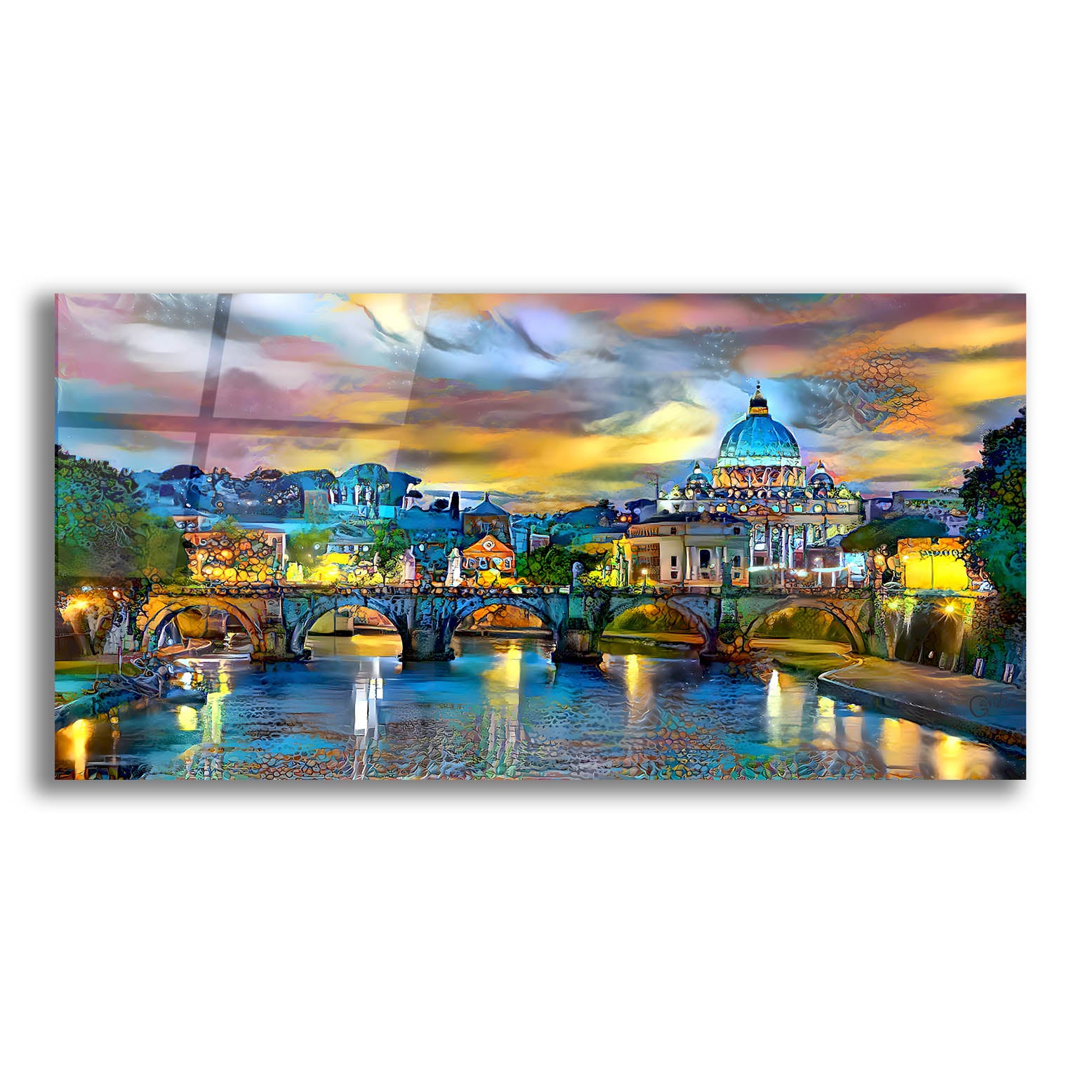 Epic Art 'Vatican City Saint Peter Basilica and bridge by night' by Pedro Gavidia, Acrylic Glass Wall Art,24x12