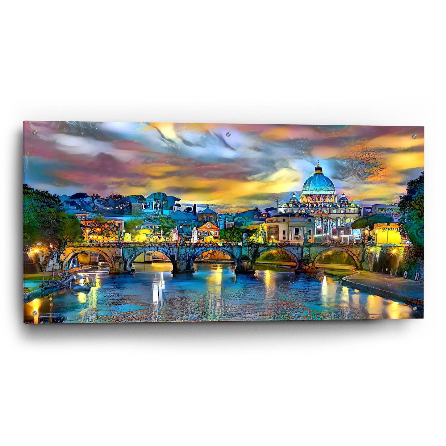 Epic Art 'Vatican City Saint Peter Basilica and bridge by night' by Pedro Gavidia, Acrylic Glass Wall Art,48x24