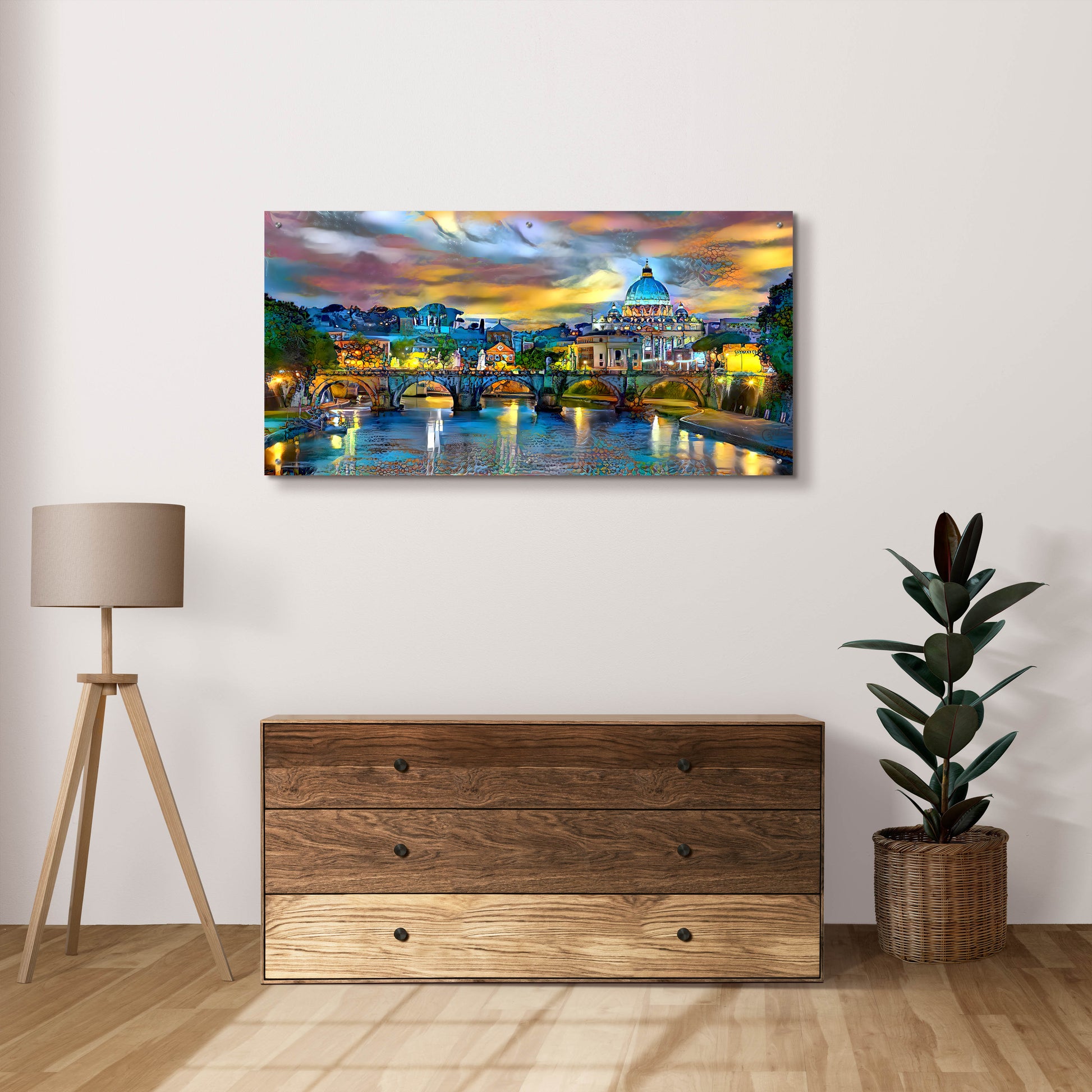 Epic Art 'Vatican City Saint Peter Basilica and bridge by night' by Pedro Gavidia, Acrylic Glass Wall Art,48x24