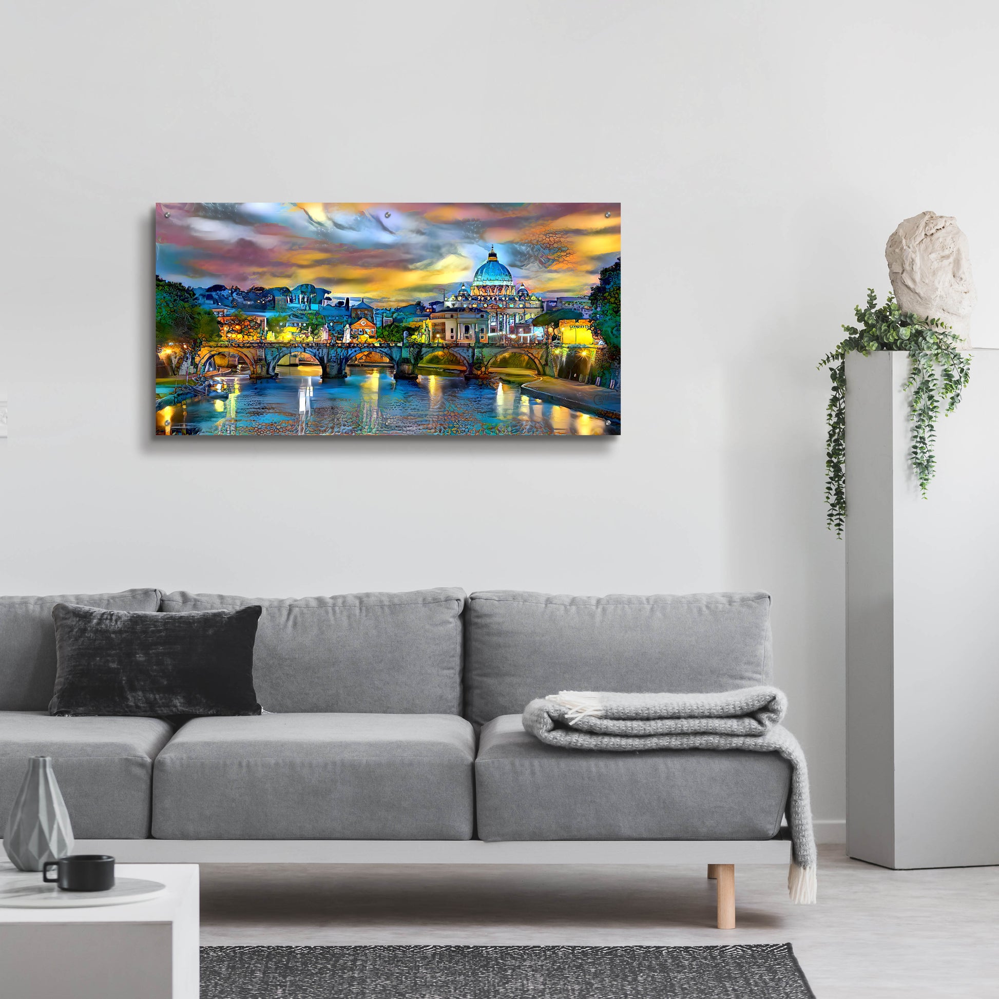 Epic Art 'Vatican City Saint Peter Basilica and bridge by night' by Pedro Gavidia, Acrylic Glass Wall Art,48x24