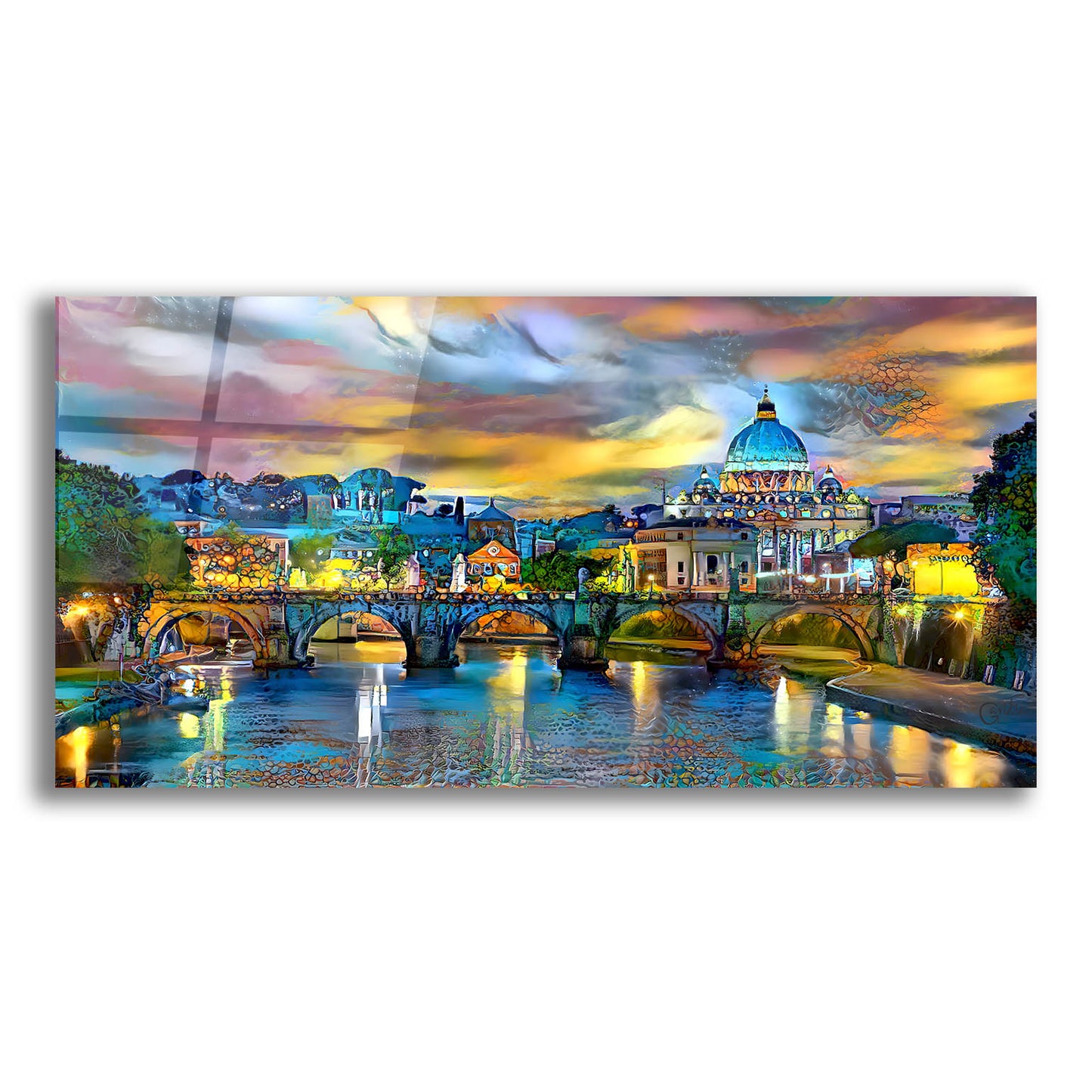 Epic Art 'Vatican City Saint Peter Basilica and bridge by night' by Pedro Gavidia, Acrylic Glass Wall Art