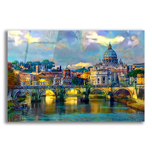 Epic Art 'Vatican City Saint Peter Basilica and bridge by day' by Pedro Gavidia, Acrylic Glass Wall Art