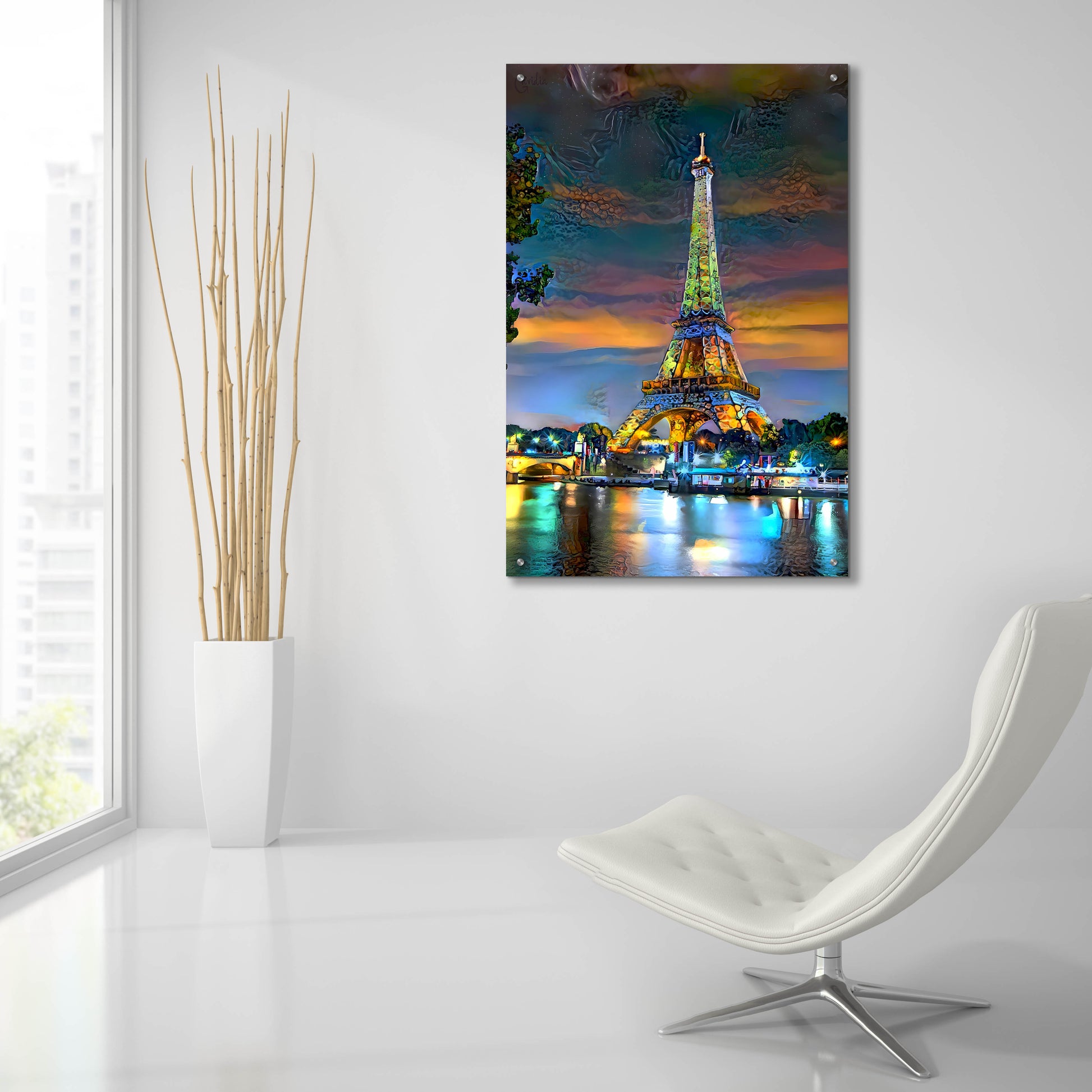 Epic Art 'Paris France Eiffel Tower at sunset' by Pedro Gavidia, Acrylic Glass Wall Art,24x36