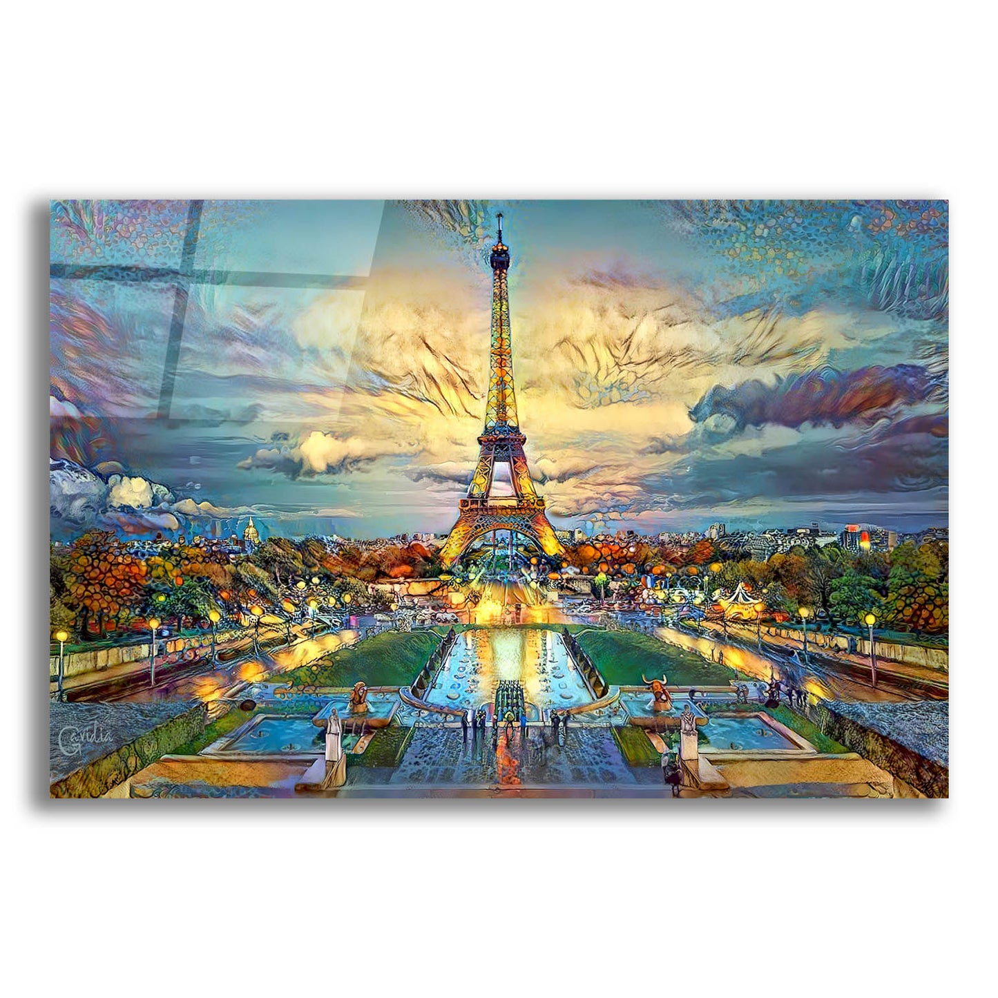 Epic Art 'Paris France Fontaines de Chaillot and Eiffel Tower seen from the Place du Trocadero' by Pedro Gavidia, Acrylic Glass Wall Art,16x12
