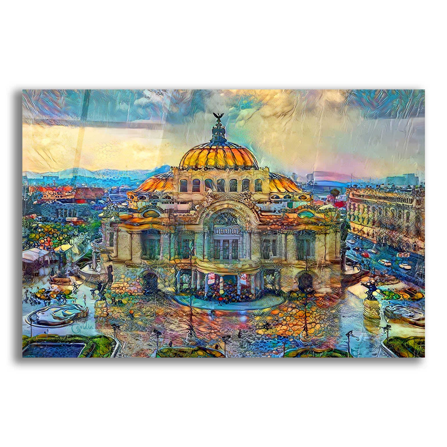 Epic Art 'Mexico City Palace of Fine Arts in the rain' by Pedro Gavidia, Acrylic Glass Wall Art,16x12