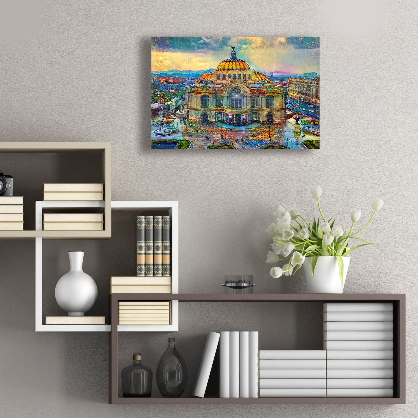 Epic Art 'Mexico City Palace of Fine Arts in the rain' by Pedro Gavidia, Acrylic Glass Wall Art,24x16