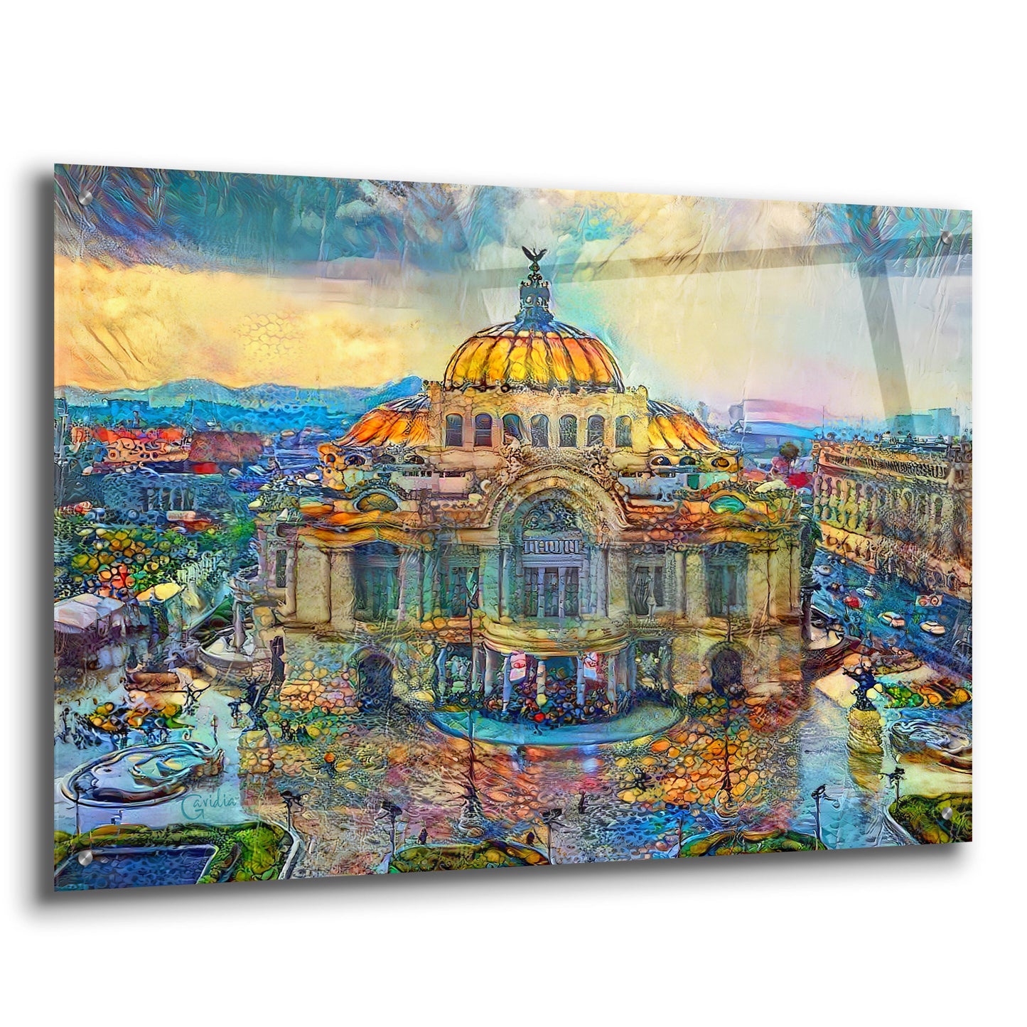 Epic Art 'Mexico City Palace of Fine Arts in the rain' by Pedro Gavidia, Acrylic Glass Wall Art,36x24