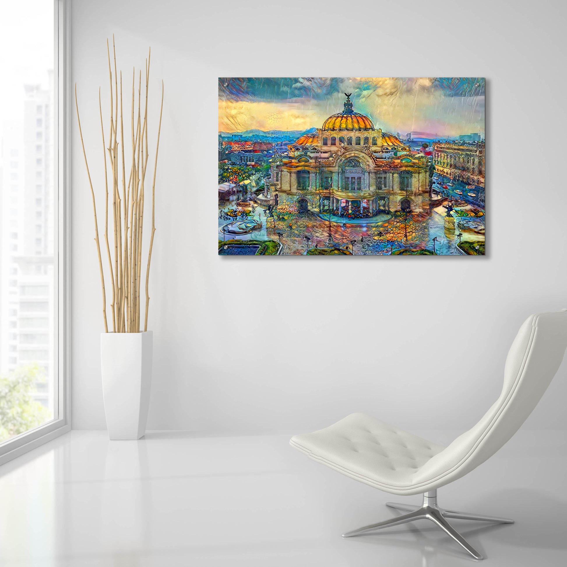 Epic Art 'Mexico City Palace of Fine Arts in the rain' by Pedro Gavidia, Acrylic Glass Wall Art,36x24