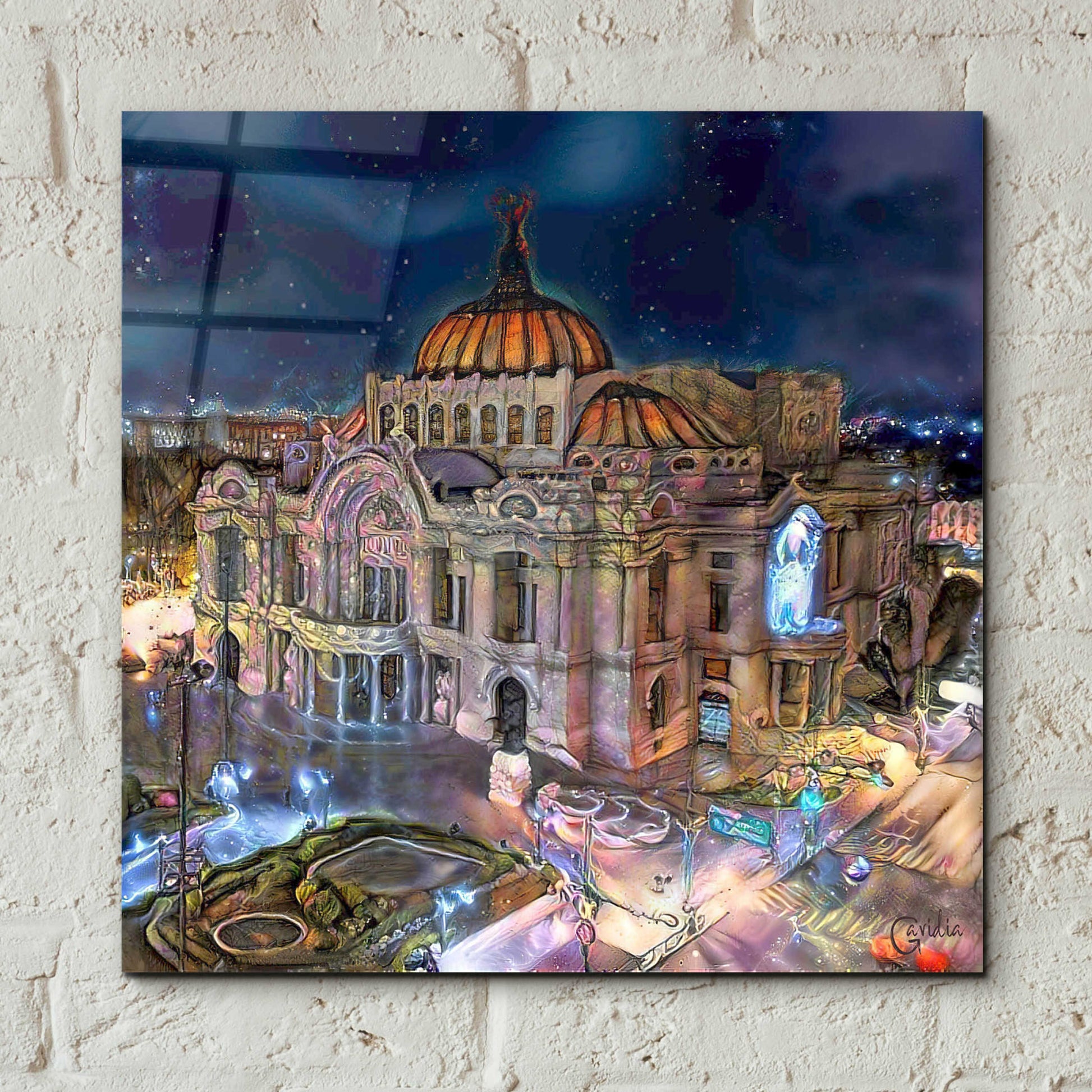 Epic Art 'Mexico City Palace of Fine Arts at night' by Pedro Gavidia, Acrylic Glass Wall Art,12x12