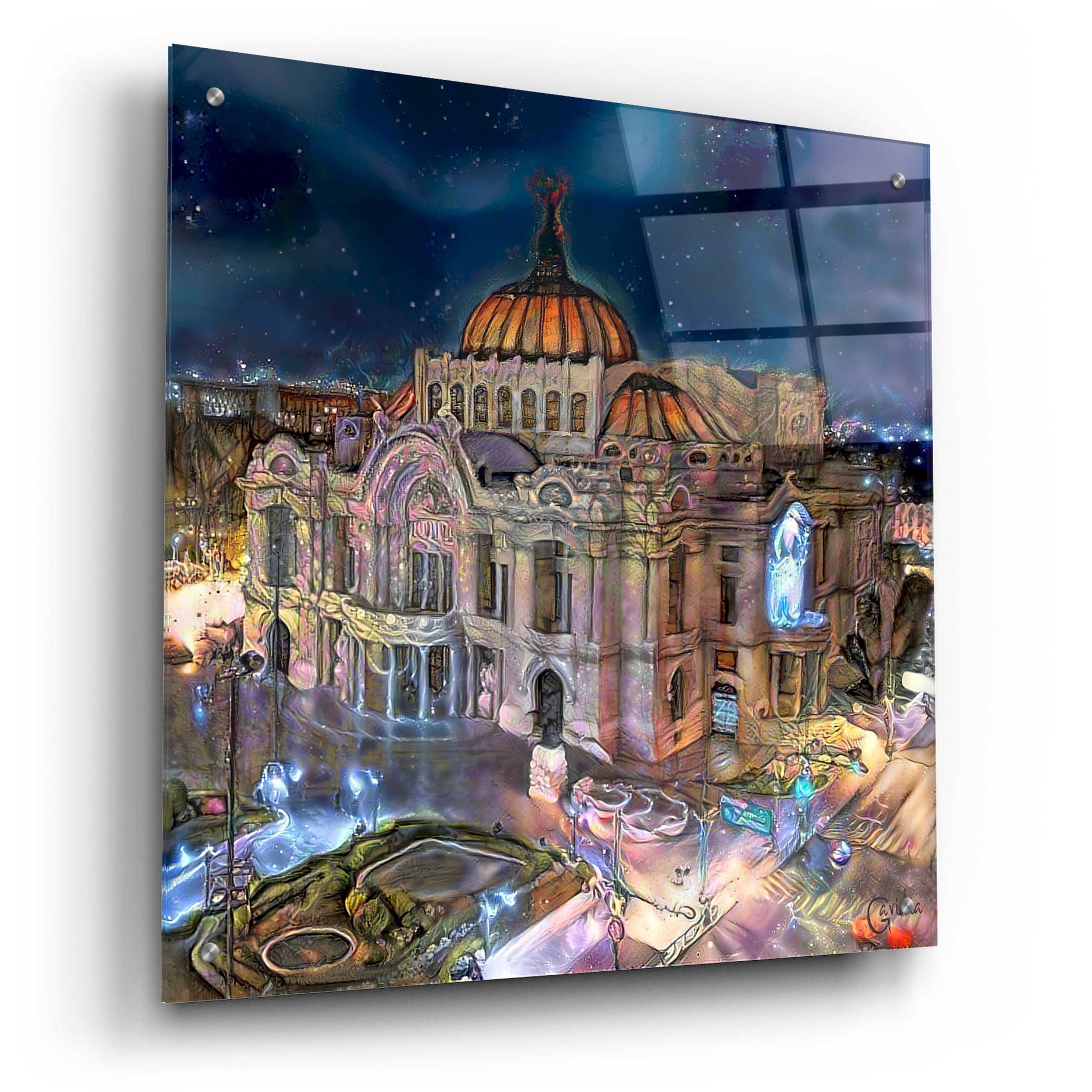 Epic Art 'Mexico City Palace of Fine Arts at night' by Pedro Gavidia, Acrylic Glass Wall Art,24x24