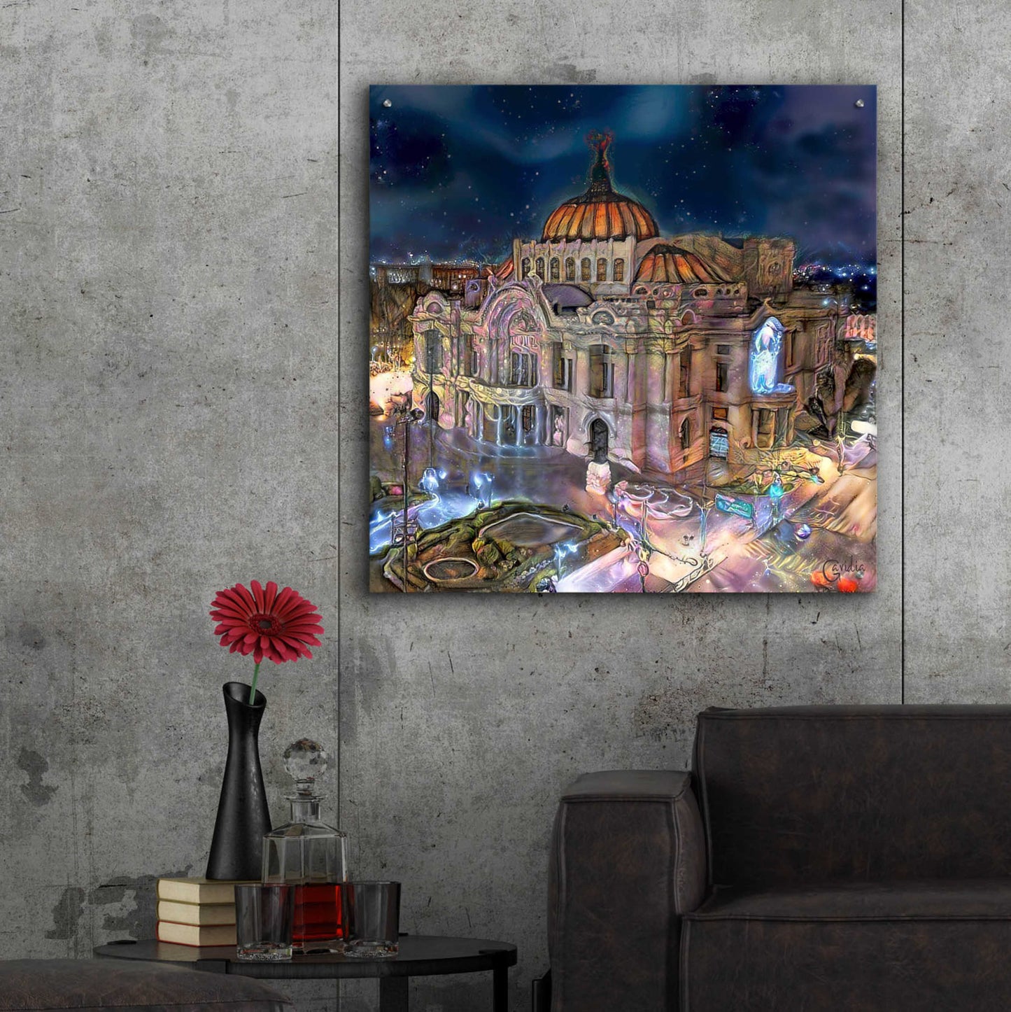 Epic Art 'Mexico City Palace of Fine Arts at night' by Pedro Gavidia, Acrylic Glass Wall Art,36x36