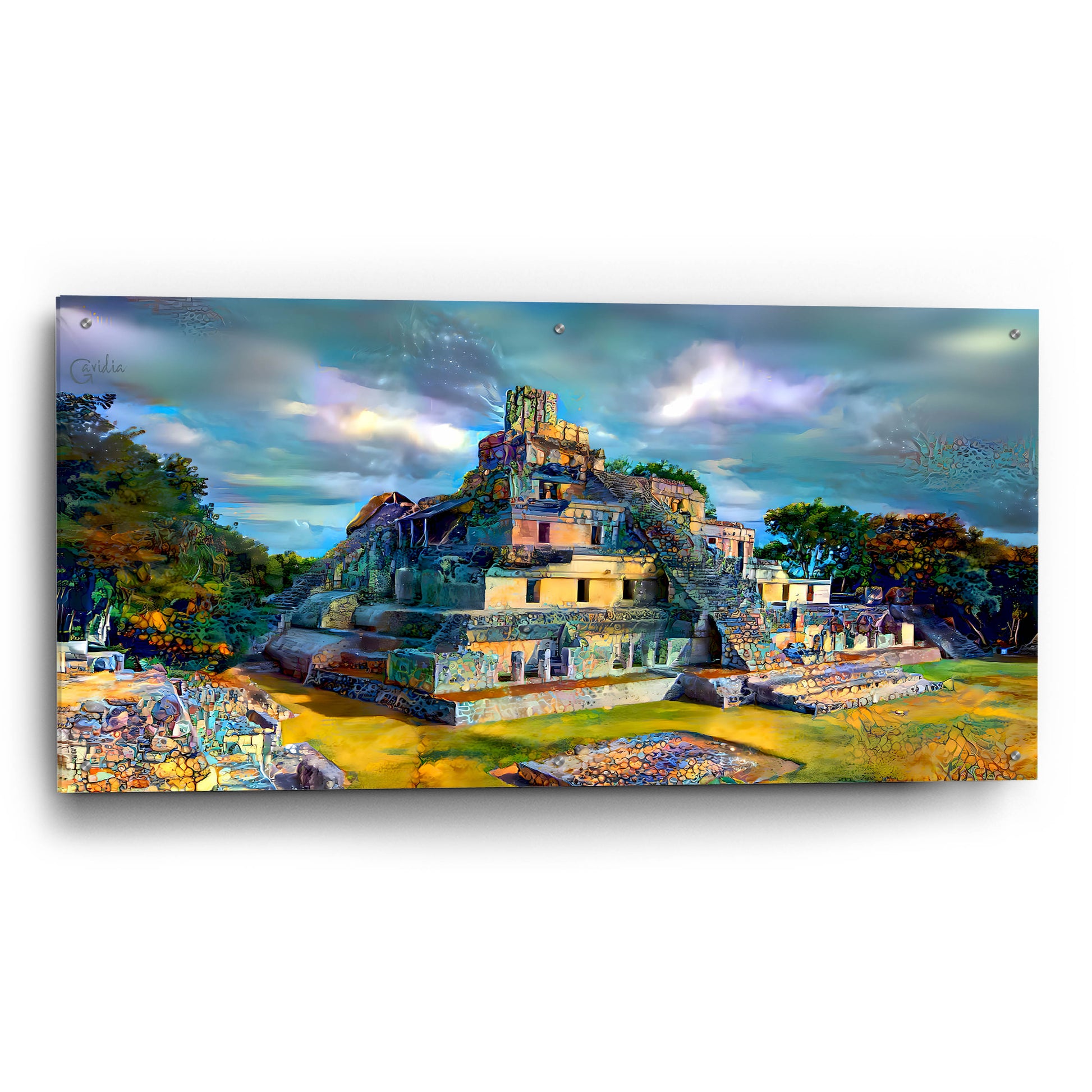 Epic Art 'Campeche Mexico Edzna Pyramid' by Pedro Gavidia, Acrylic Glass Wall Art,48x24