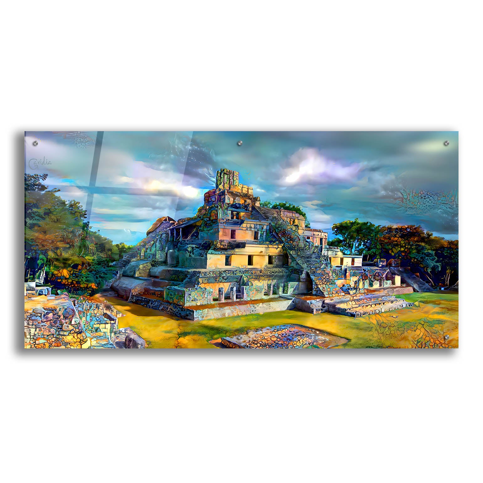 Epic Art 'Campeche Mexico Edzna Pyramid' by Pedro Gavidia, Acrylic Glass Wall Art,48x24