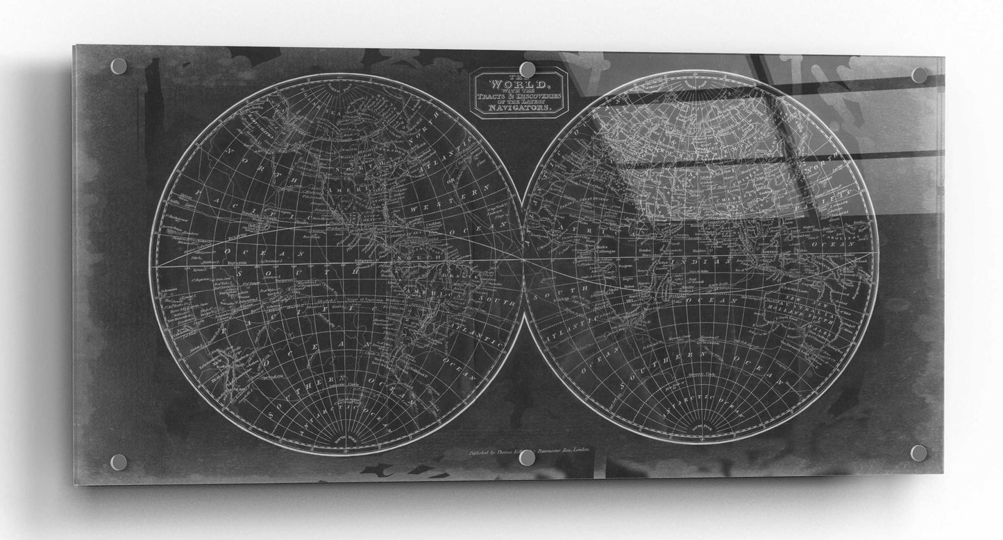 Epic Art 'Blueprint of the World in Hemispheres' by Vision Studio, Acrylic Glass Wall Art