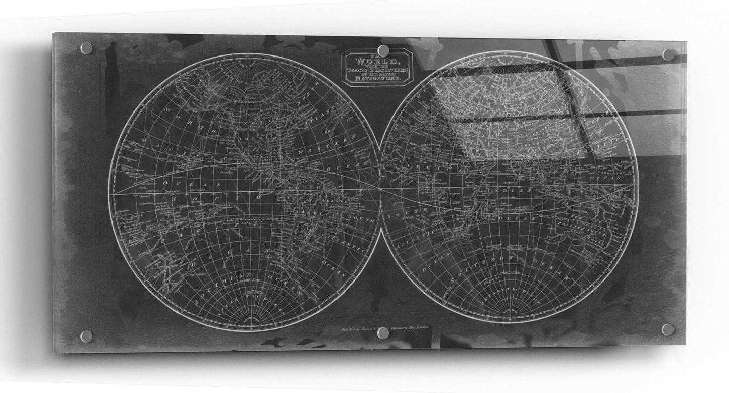 Epic Art 'Blueprint of the World in Hemispheres' by Vision Studio, Acrylic Glass Wall Art