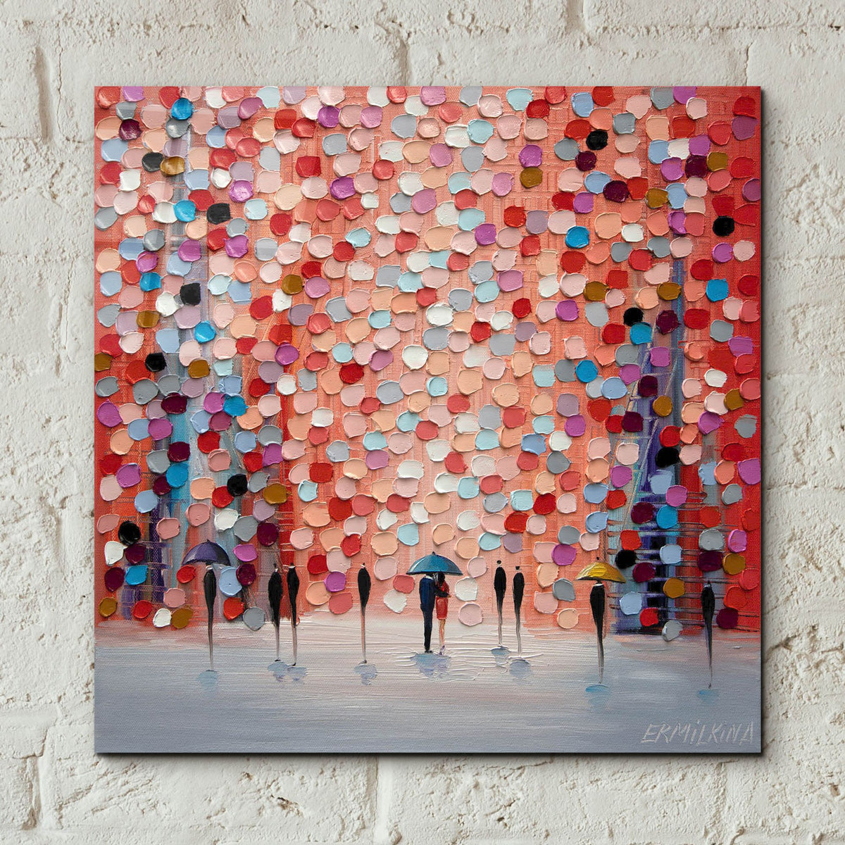 Epic Art 'Together Under The Pink Rain' by Ekaterina Ermilkina, Acrylic Glass Wall Art,12x12