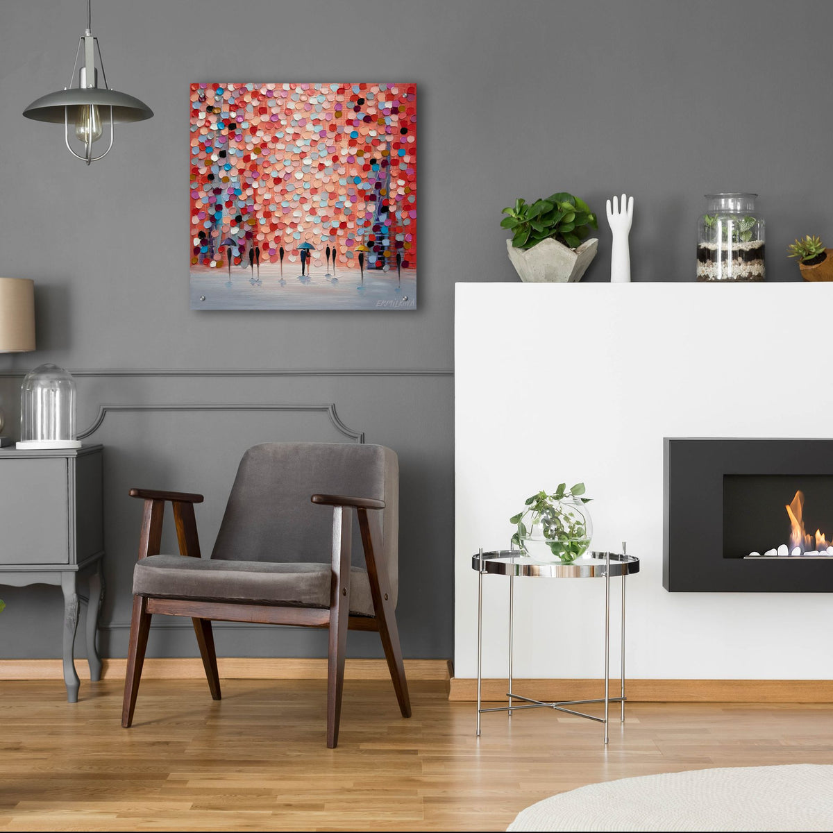 Epic Art 'Together Under The Pink Rain' by Ekaterina Ermilkina, Acrylic Glass Wall Art,24x24