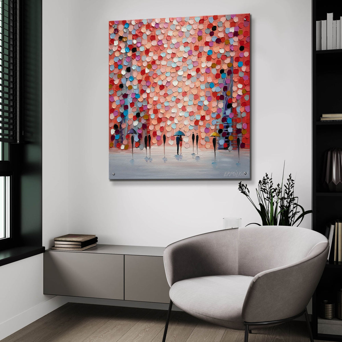 Epic Art 'Together Under The Pink Rain' by Ekaterina Ermilkina, Acrylic Glass Wall Art,36x36