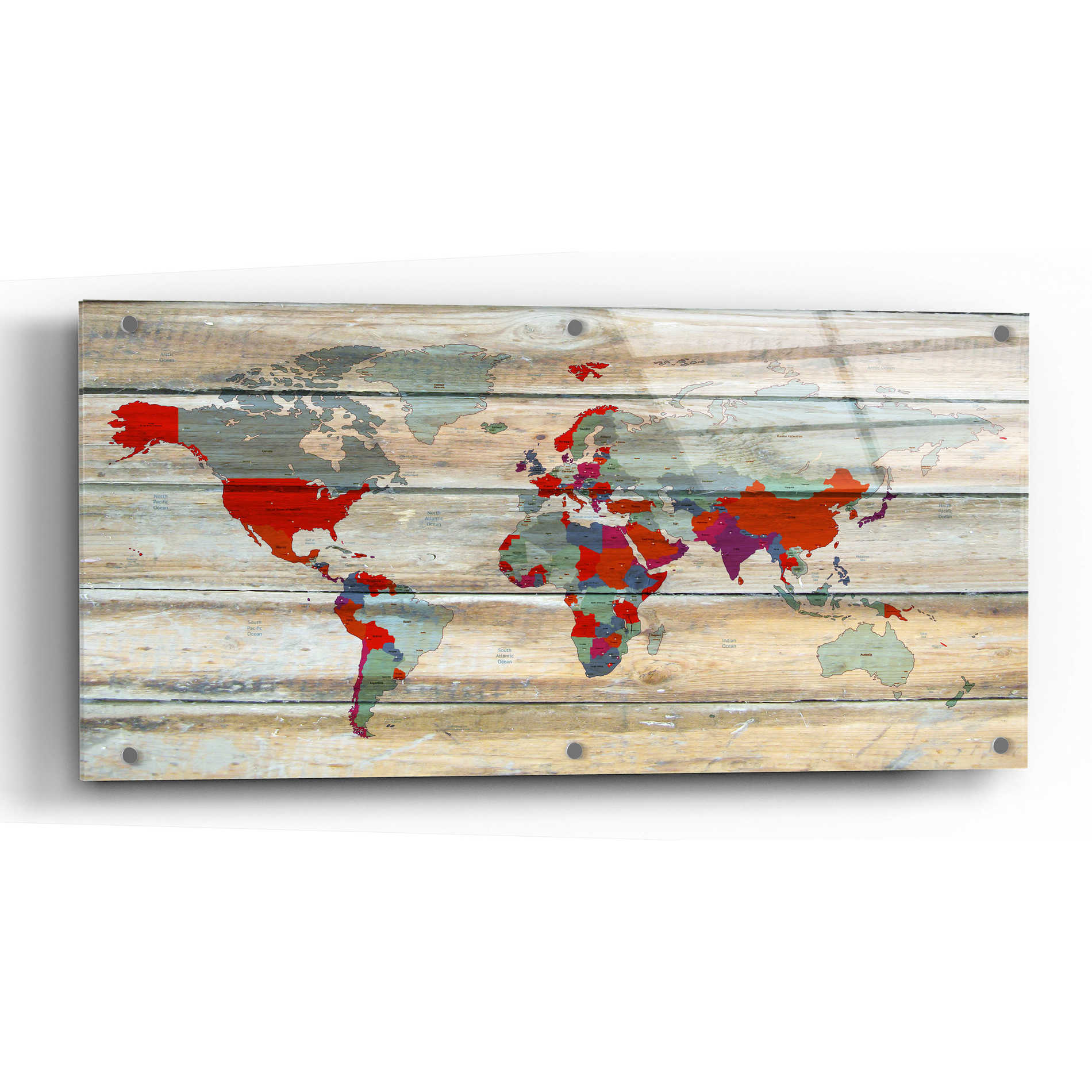 Epic Art 'World Map IV' by Irena Orlov,  Acrylic Glass Wall Art,48x24