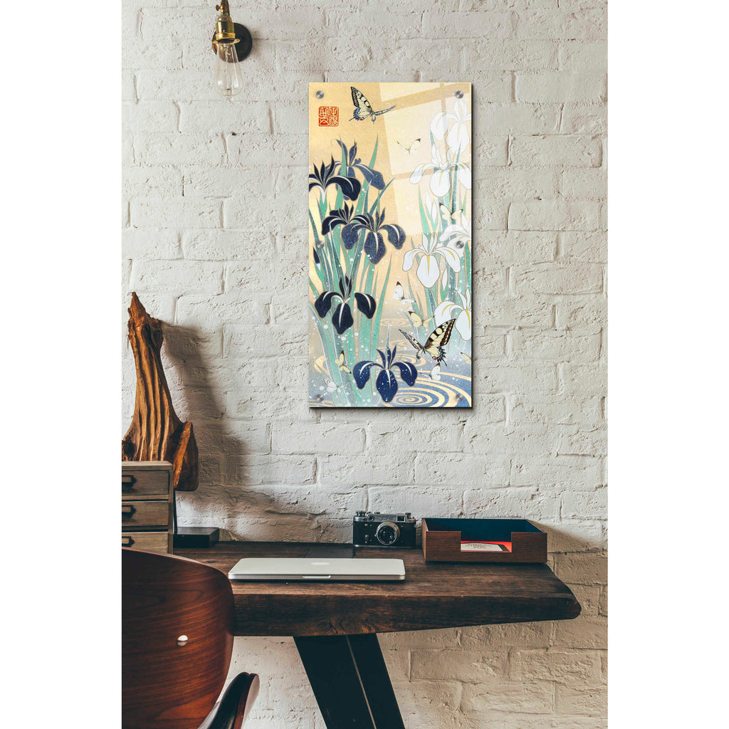 Epic Art 'Iris and Butterfly' by Zigen Tanabe, Acrylic Glass Wall Art,12x24