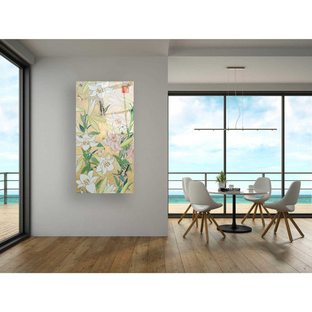 Epic Art 'Lily and Butterfly' by Zigen Tanabe, Acrylic Glass Wall Art,24x48