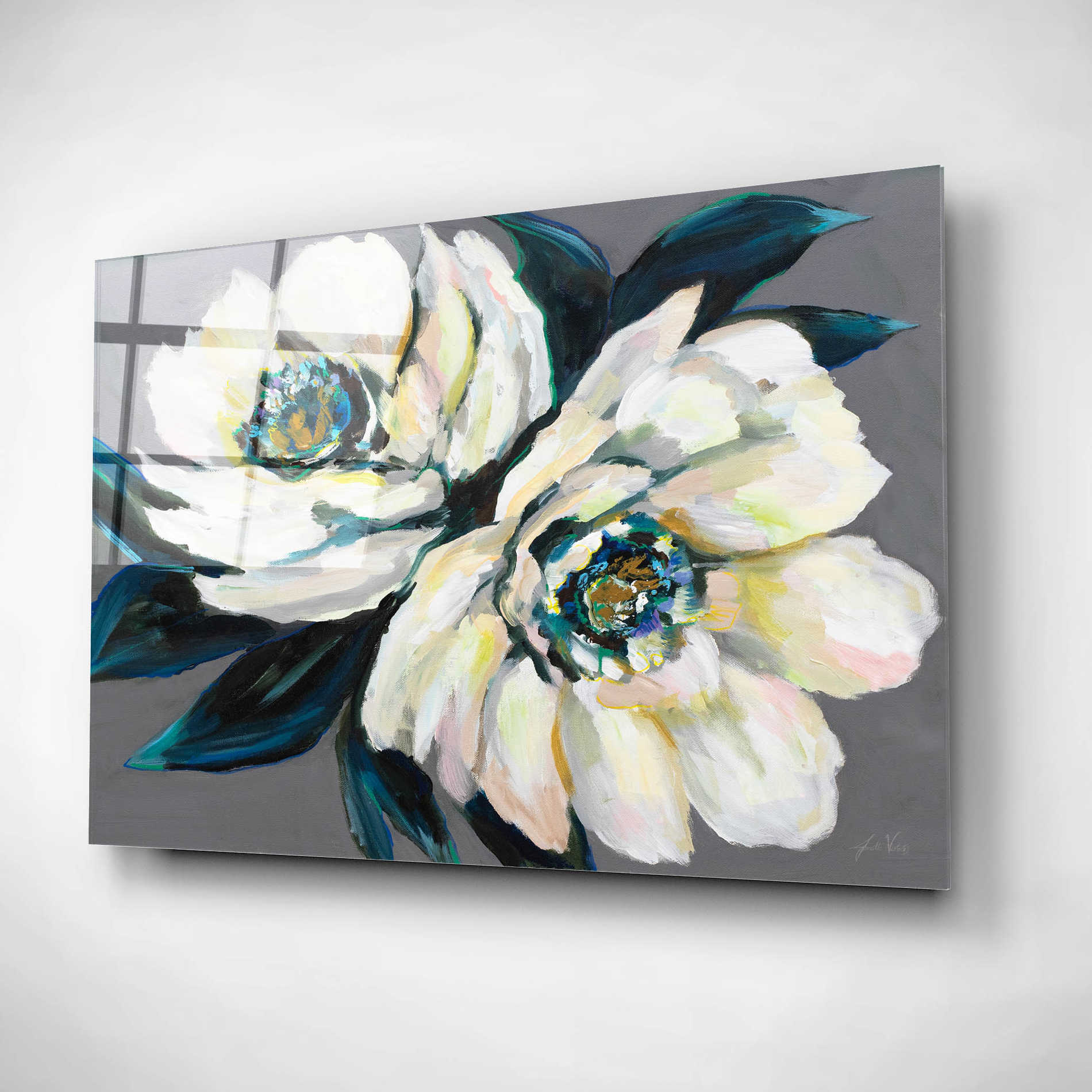 Epic Art 'Peonies' by Jeanette Vertentes, Acrylic Glass Wall Art,16x12