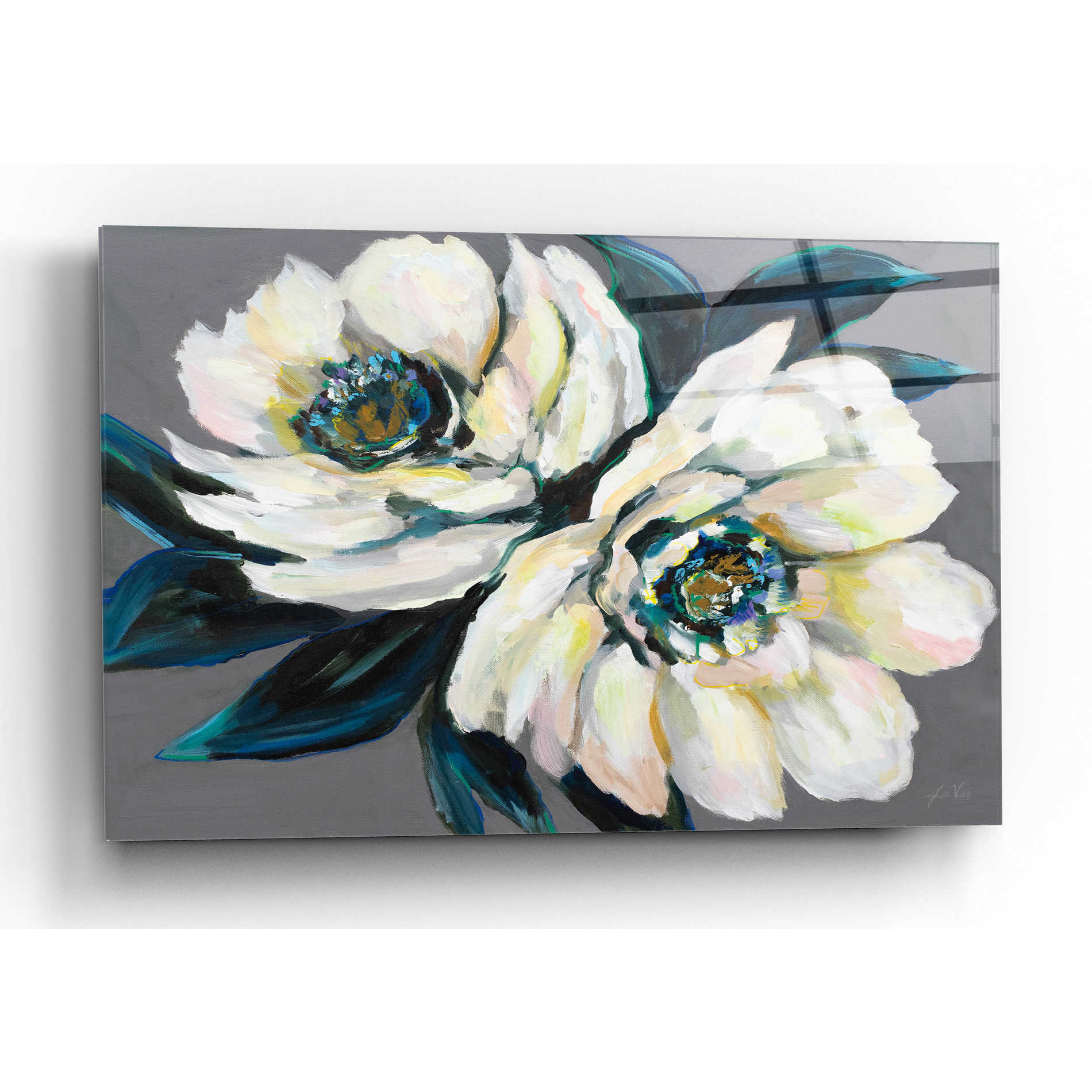 Epic Art 'Peonies' by Jeanette Vertentes, Acrylic Glass Wall Art,16x12