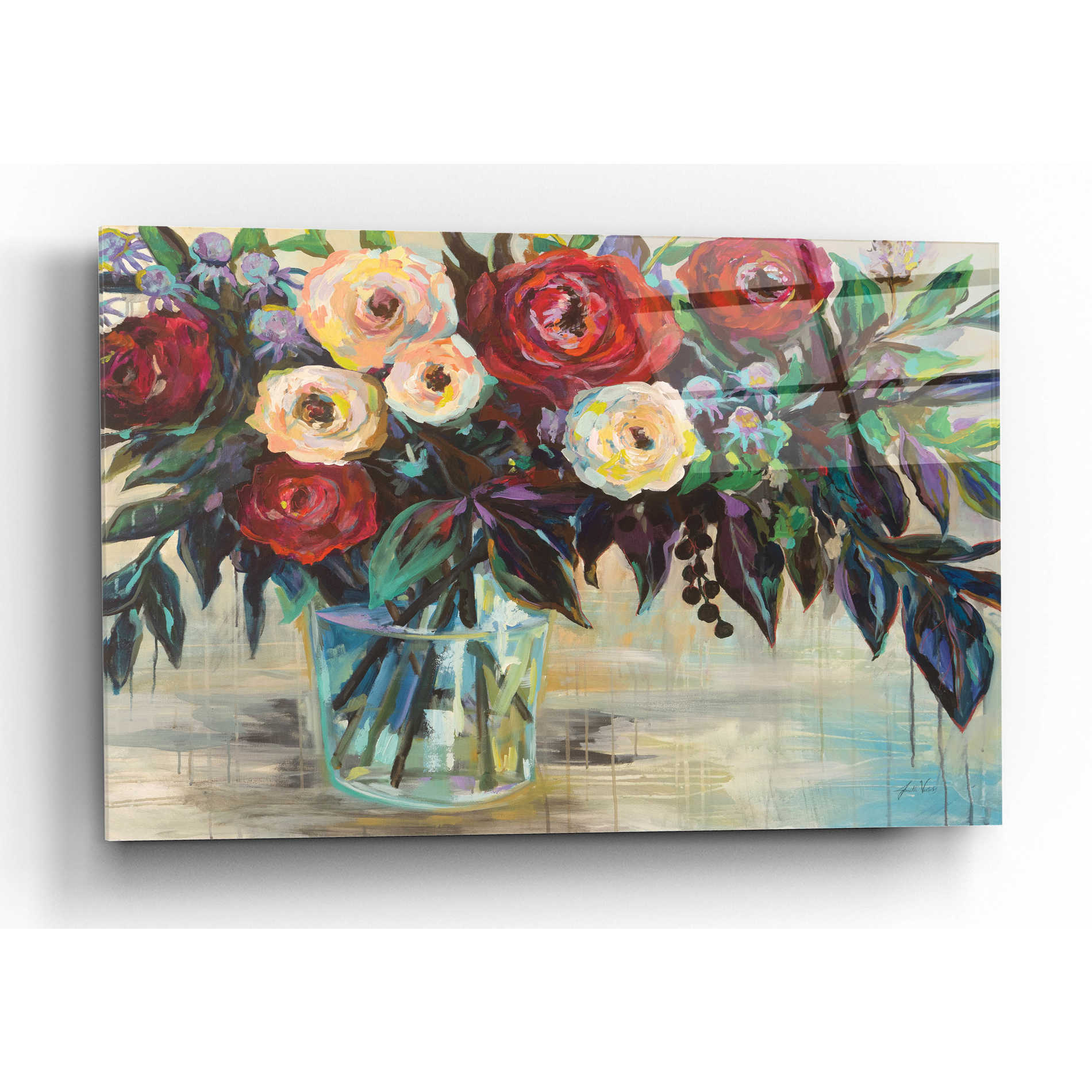 Epic Art 'Winter Floral Crop' by Jeanette Vertentes, Acrylic Glass Wall Art,16x12