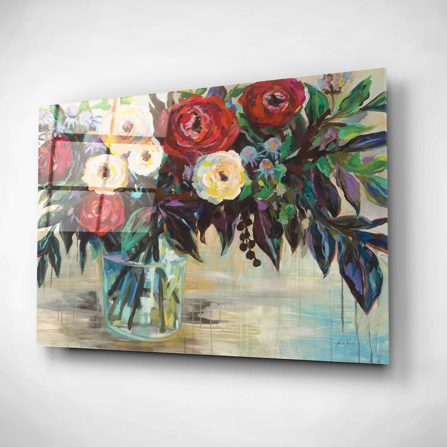Epic Art 'Winter Floral Crop' by Jeanette Vertentes, Acrylic Glass Wall Art,24x16