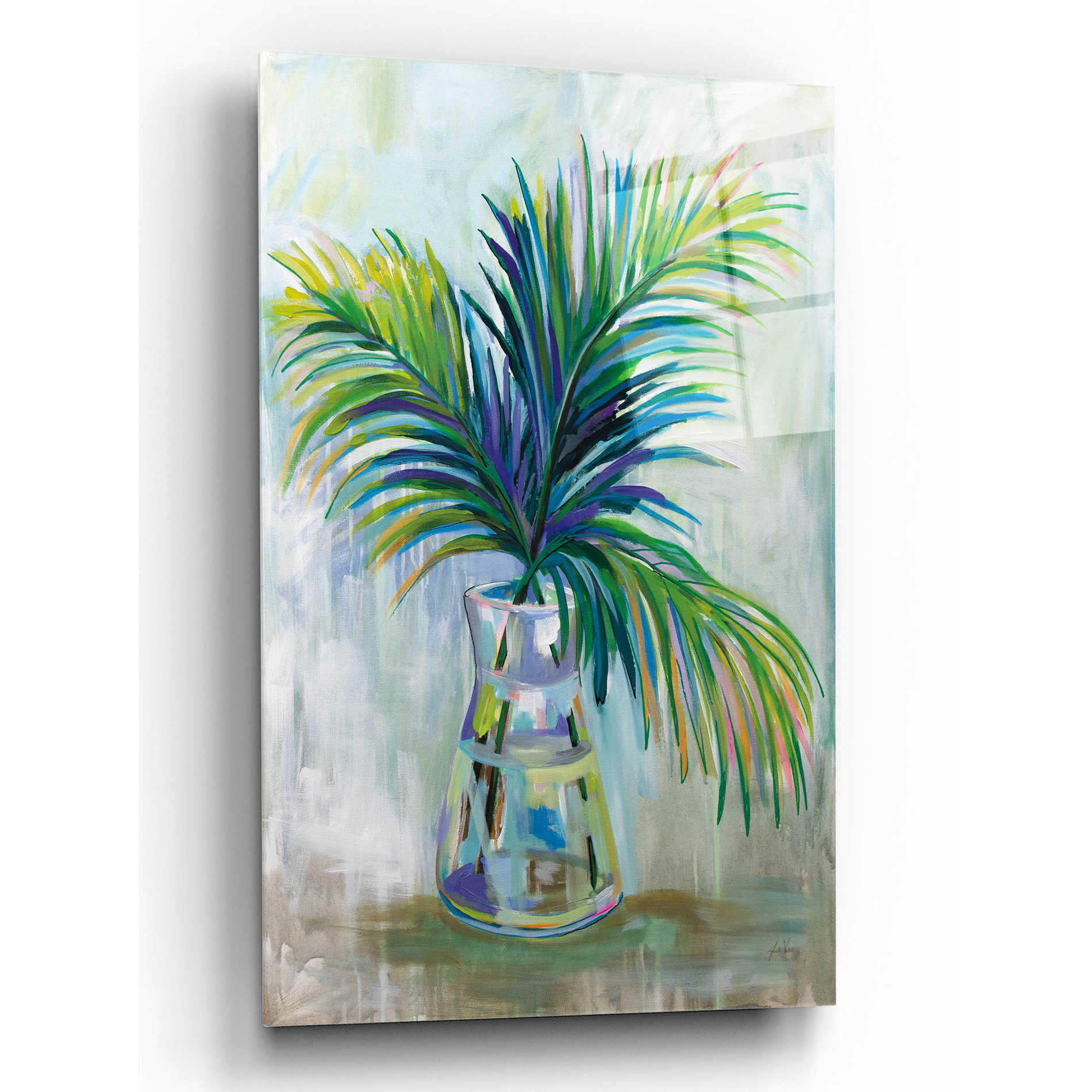 Epic Art 'Palm Leaves I' by Jeanette Vertentes, Acrylic Glass Wall Art,12x16