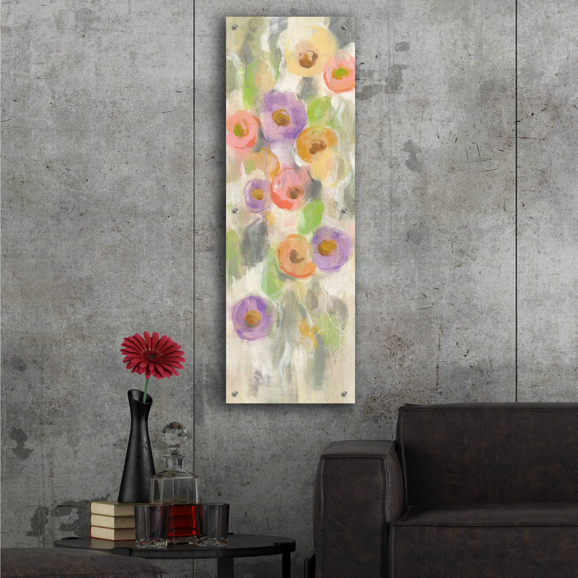 Epic Art 'Dreamy Flowers I' by Silvia Vassileva, Acrylic Glass Wall Art,16x48