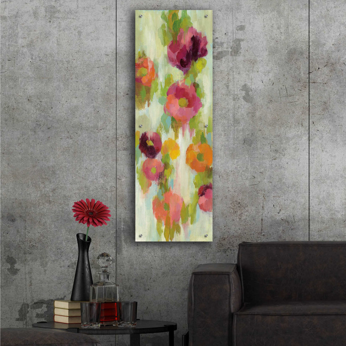Epic Art 'Coral and Emerald Garden III' by Silvia Vassileva, Acrylic Glass Wall Art,16x48