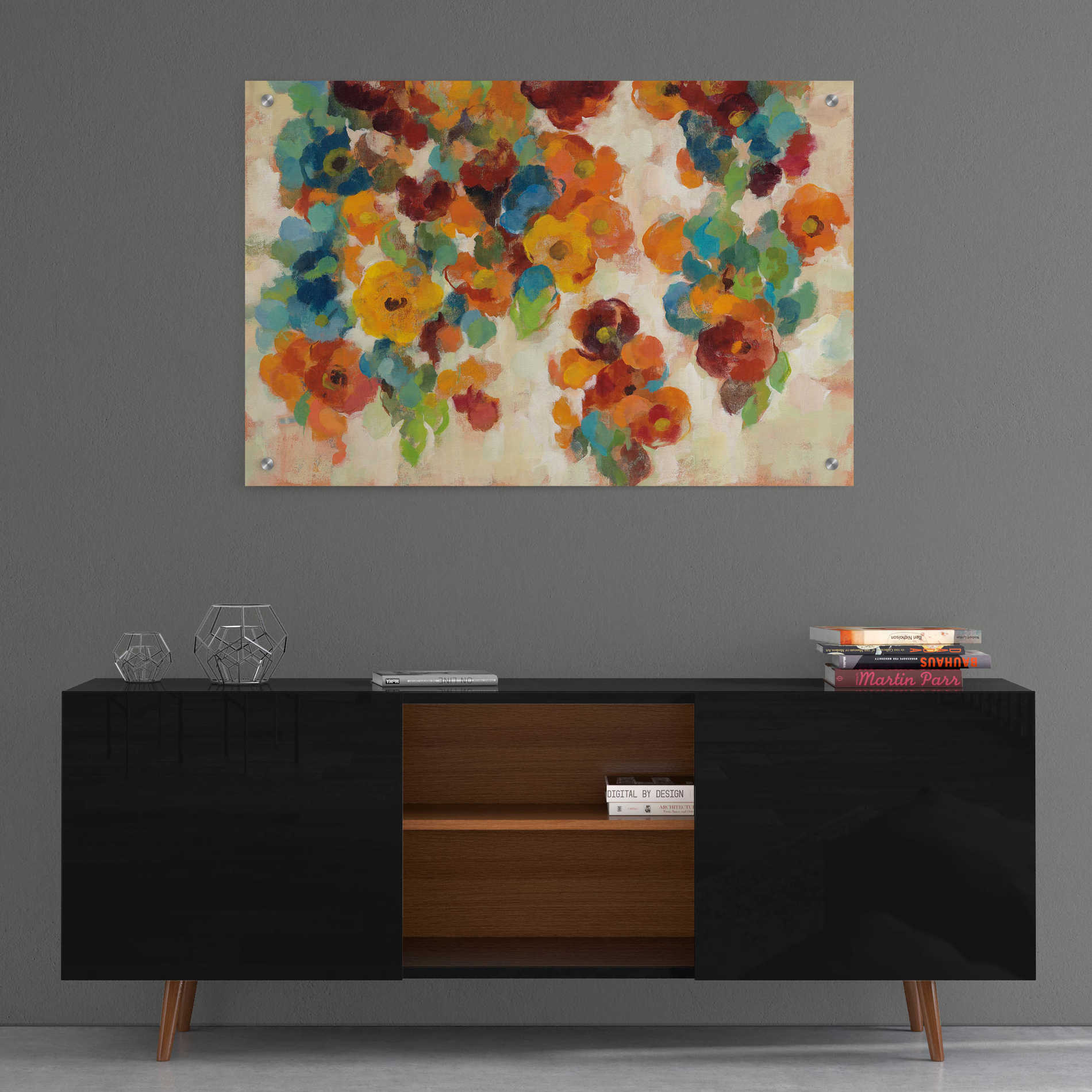 Epic Art 'Spice and Turquoise Florals' by Silvia Vassileva, Acrylic Glass Wall Art,36x24