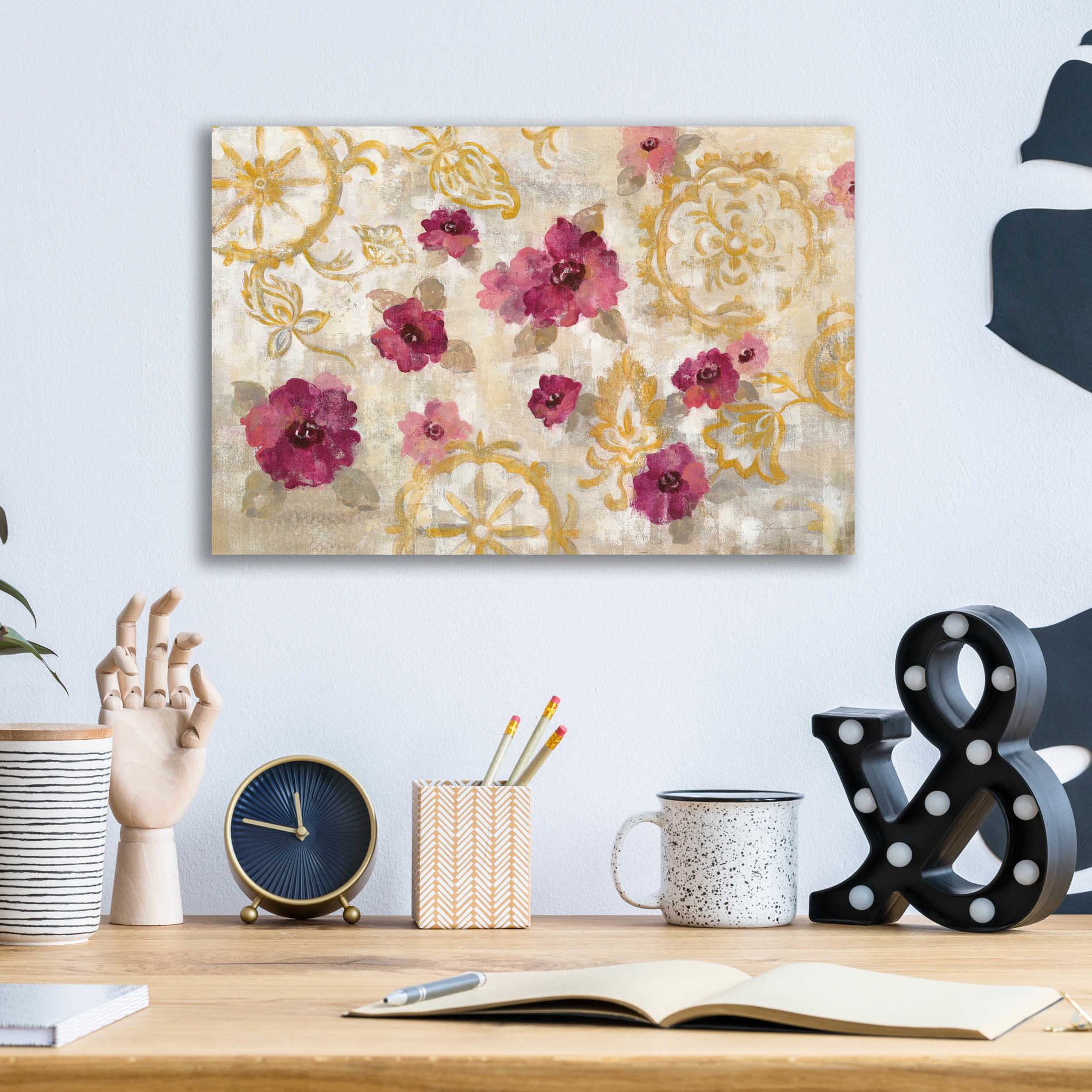 Epic Art 'Elegant Fresco Floral' by Silvia Vassileva, Acrylic Glass Wall Art,16x12