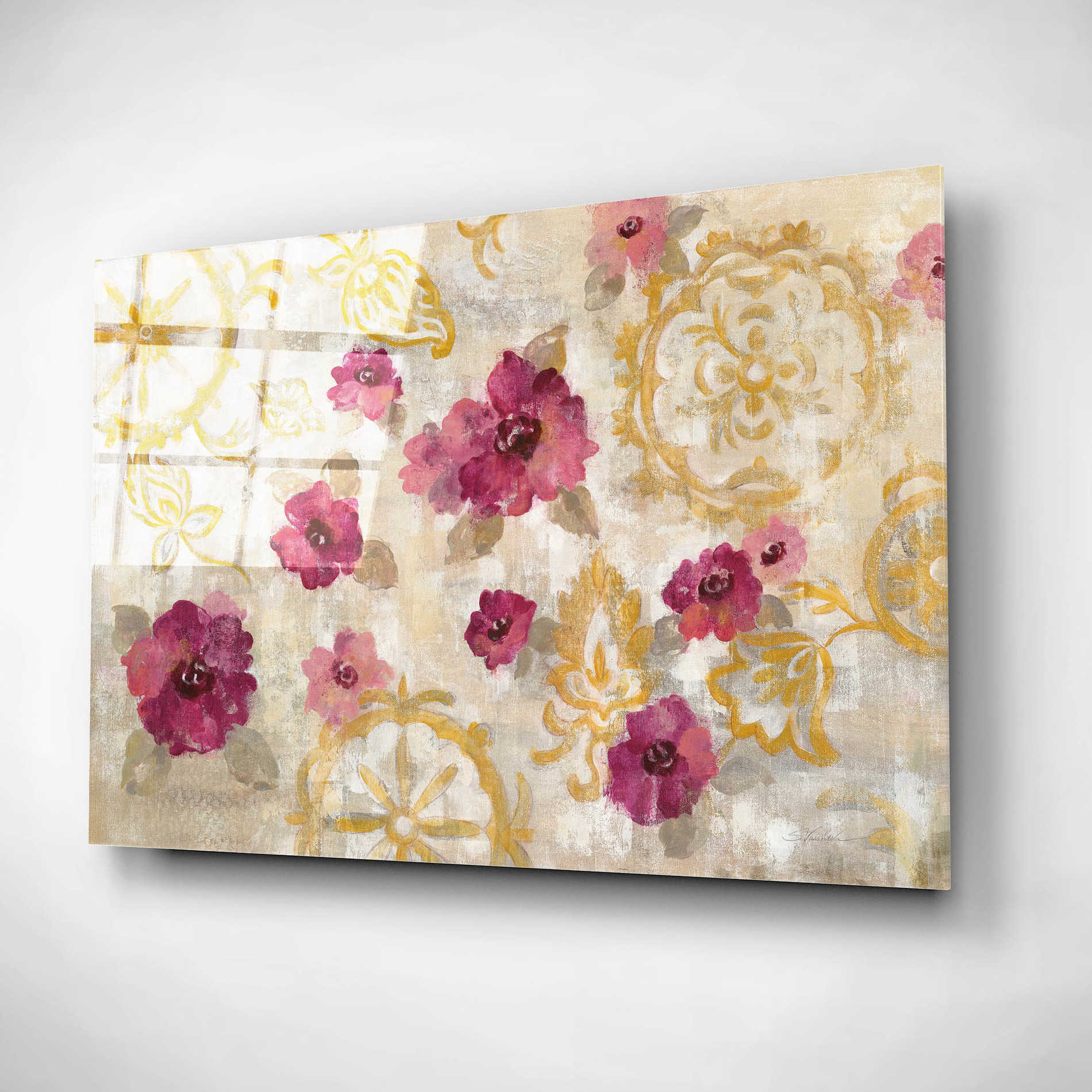 Epic Art 'Elegant Fresco Floral' by Silvia Vassileva, Acrylic Glass Wall Art,24x16