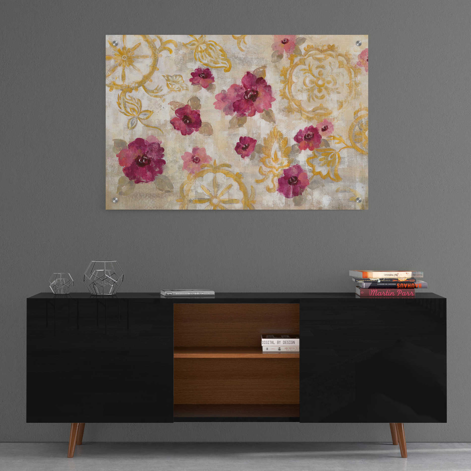 Epic Art 'Elegant Fresco Floral' by Silvia Vassileva, Acrylic Glass Wall Art,36x24