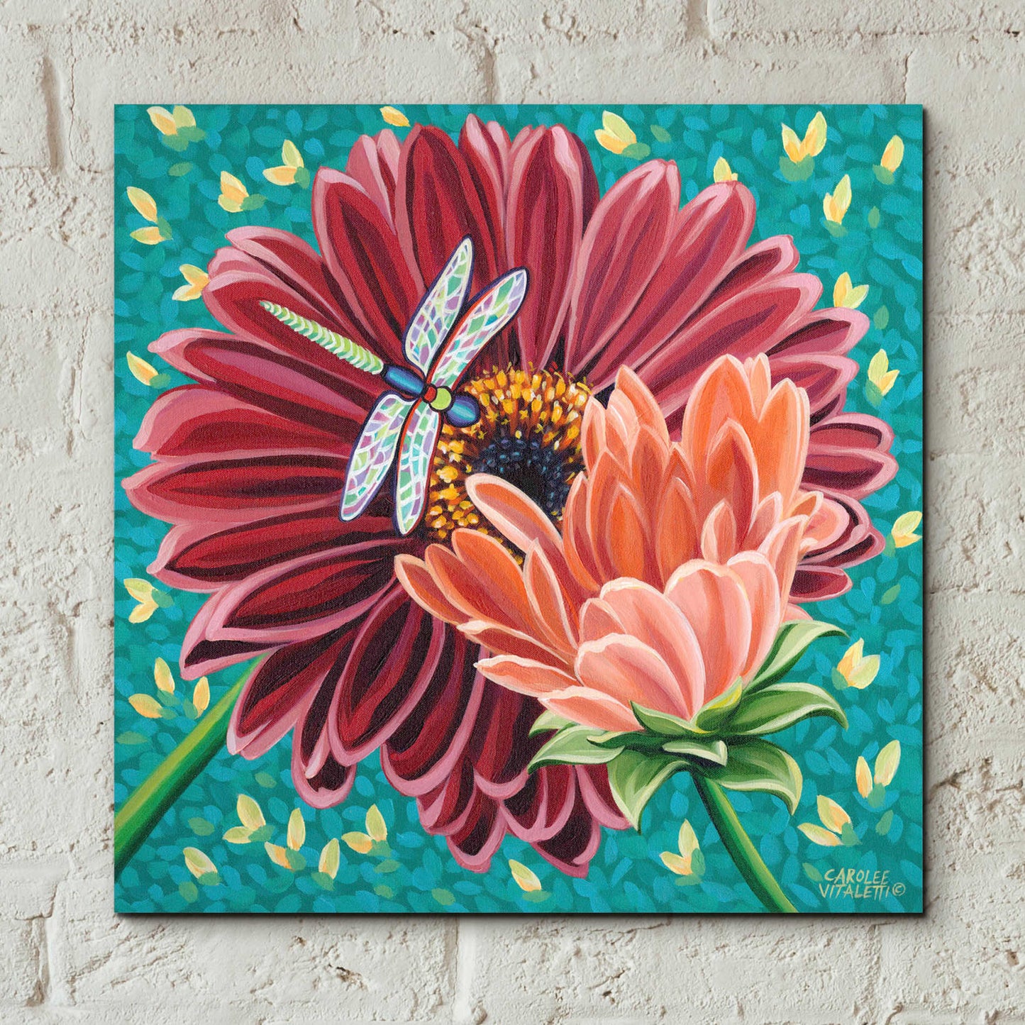 Epic Art 'Dragonfly on Blooms II' by Carolee Vitaletti, Acrylic Glass Wall Art,12x12